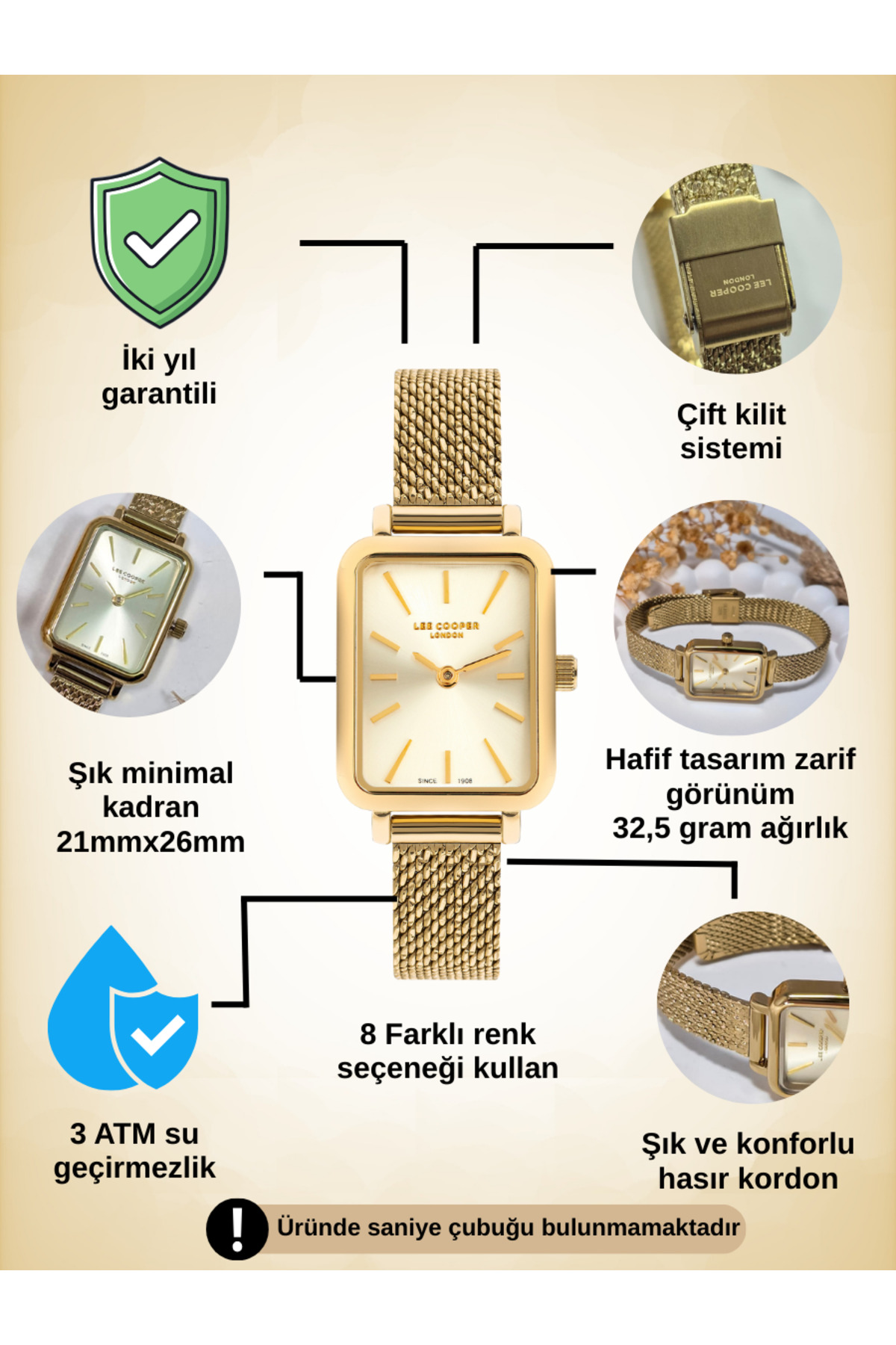 Lee Cooper  Lc07815 Dikdörtgen 6 Renk Hasır Kordon Kadın Kol Saati - Görsel 8