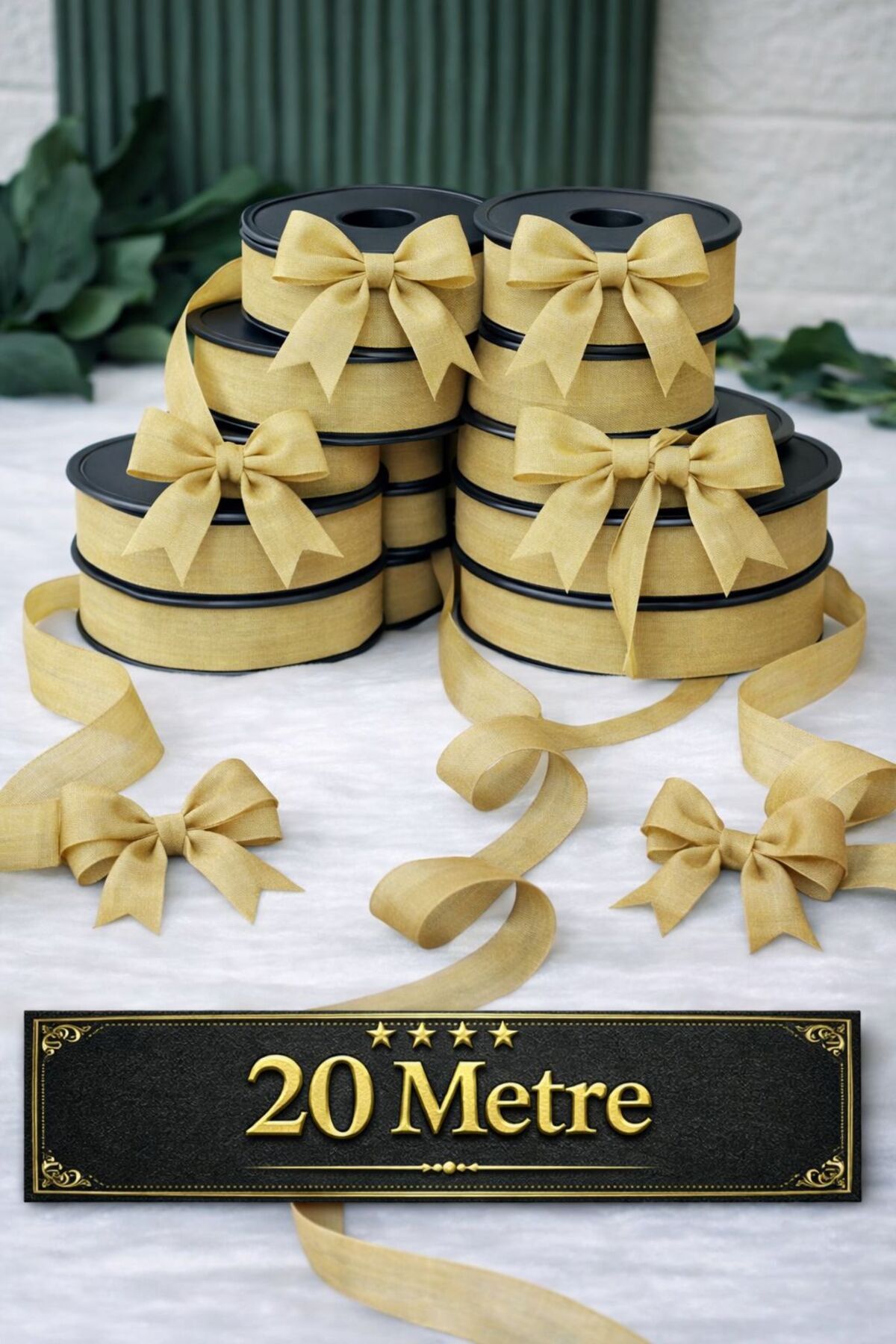 25 Mm Linen Ribbon Nopel Yellow 20 Mt