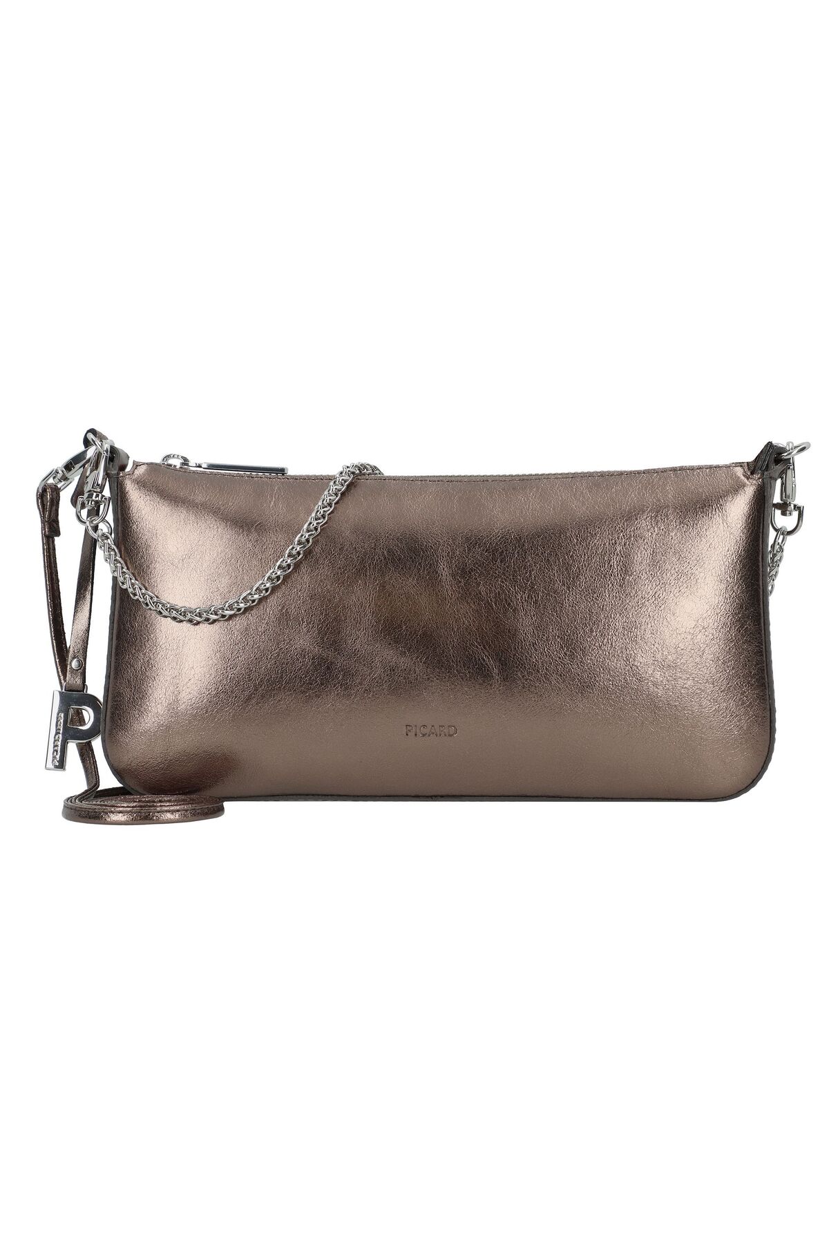 PICARD Borsa A Spalla Auguri Silver - Pelle Bovina, Argento, 26x11x3 Cm, Chiusura Magnetica