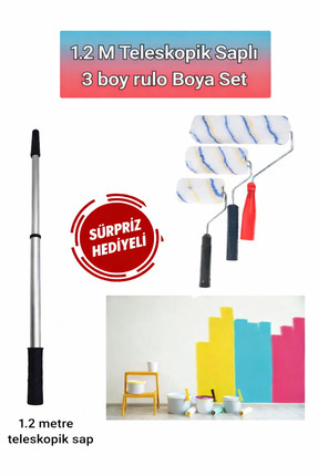 felix express Boya Seti 1.2 Metre Teleskopik Sap 3 Boy Rulo Duvar Boyama