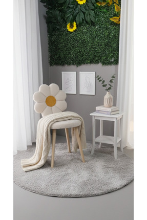 Ervona Papatya Tasarımlı Peluş Sandalye – Dekoratif Çiçek Sırtlıklı Makyaj Sa...