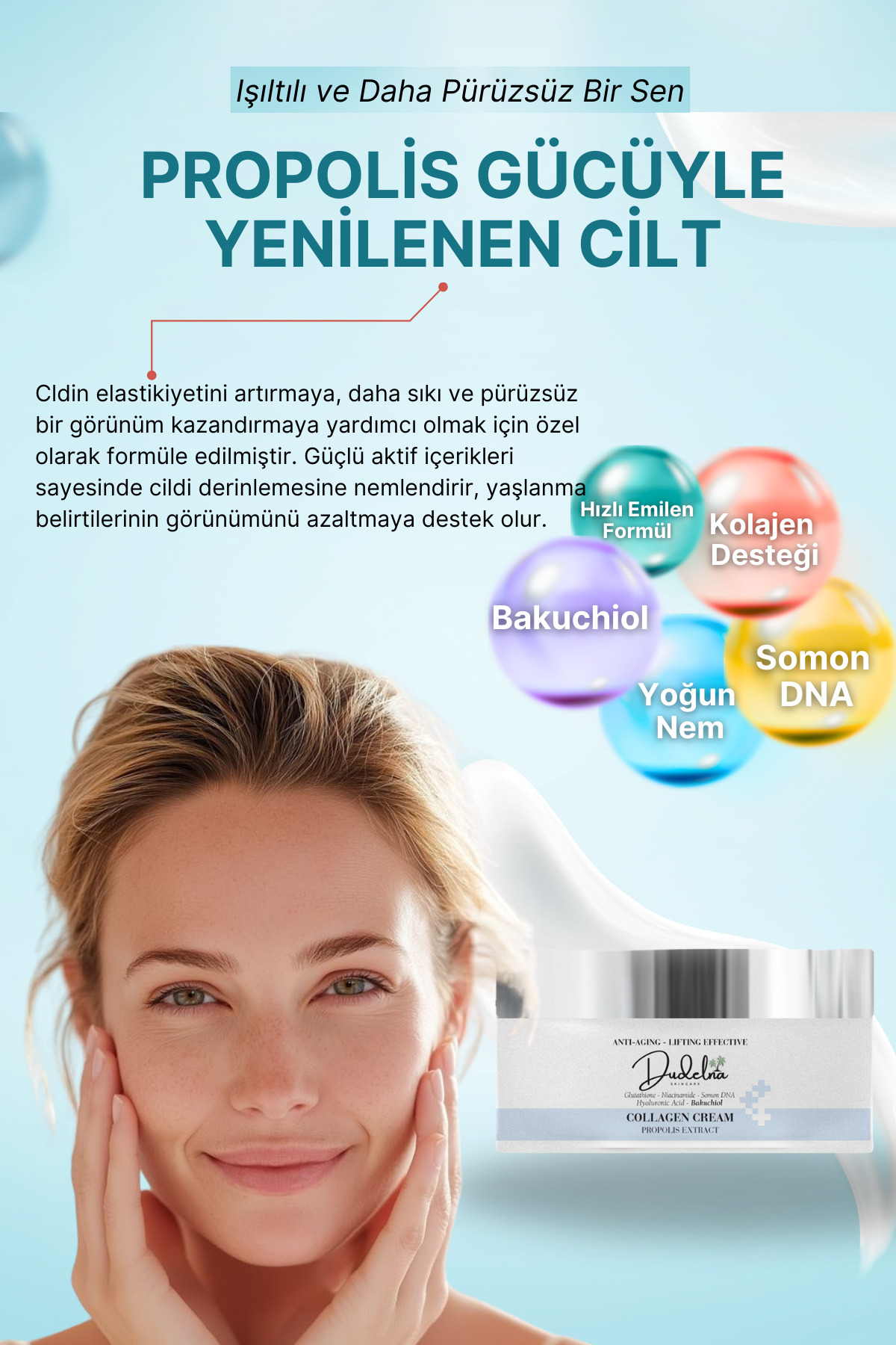 Yaşlanma ve Kırışıklık Karşıtı Yüz Kremi | Kolajen-Niacinamide-Propolis-Bakuchiol-Somon DNA — dudelna002 — تصویر 6 از 9