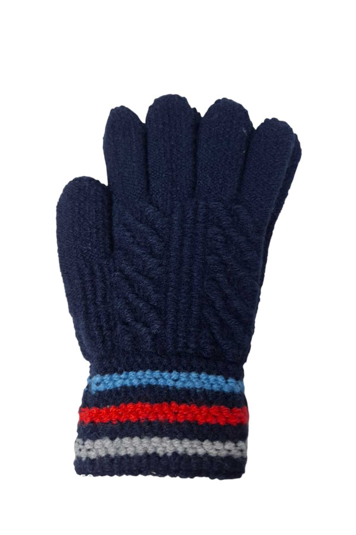 Kitti Spteks Kitti 4-8 Yaş Erkek Çocuk Lacivert Renk Çizgili Örme Eldiven fotoğrafı 4 (önizleme)