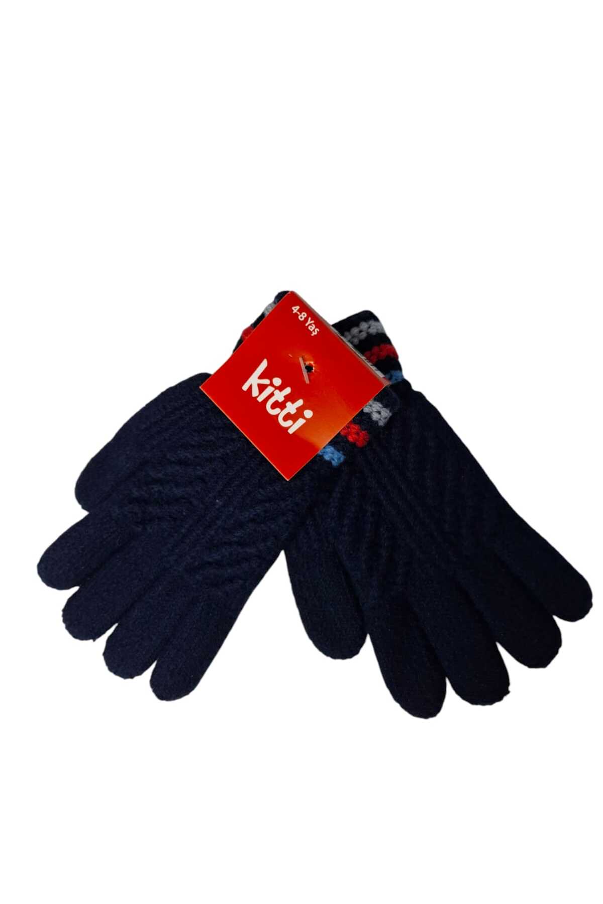 Kitti Spteks Kitti 4-8 Yaş Erkek Çocuk Lacivert Renk Çizgili Örme Eldiven fotoğrafı 5 (önizleme)