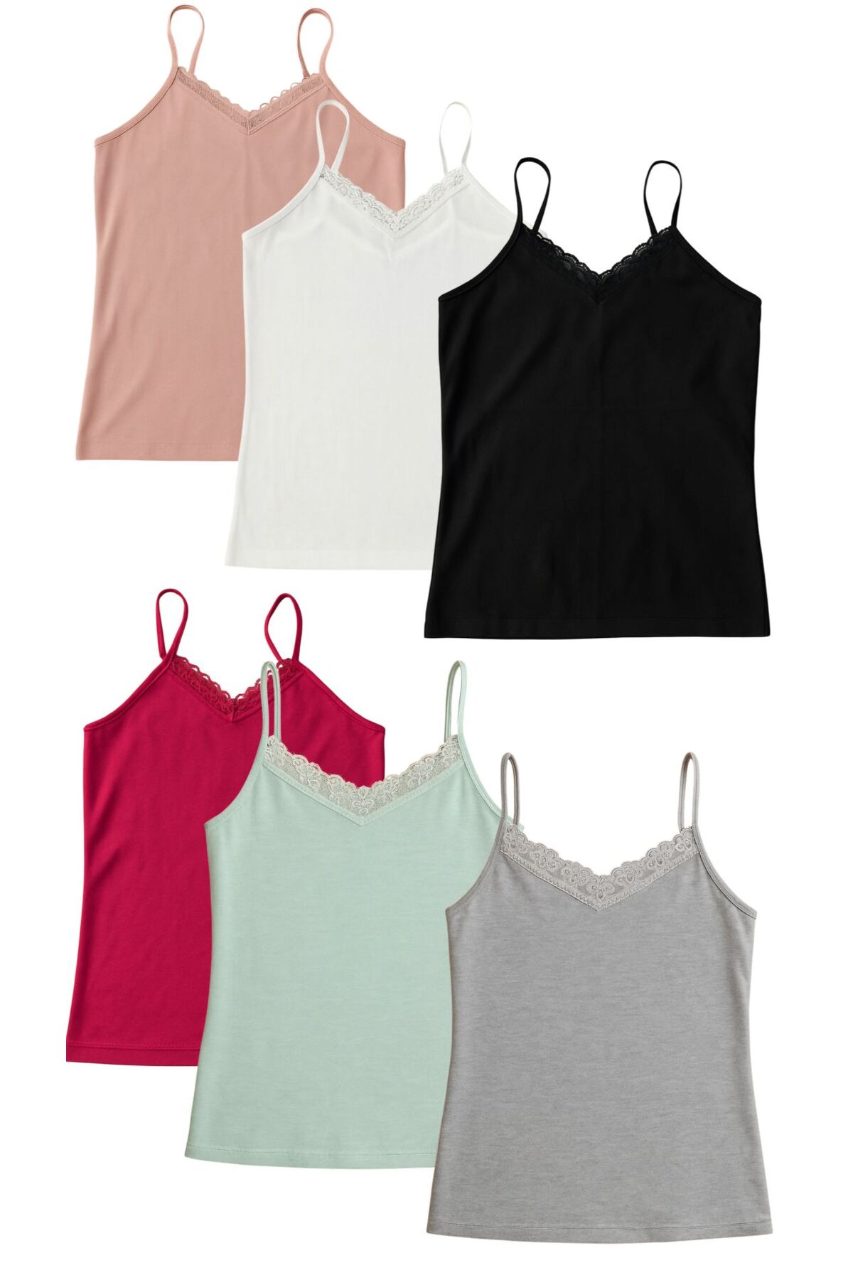 ExLove  6'lı Dantelli Penye İp Askılı Atlet - Görsel 3