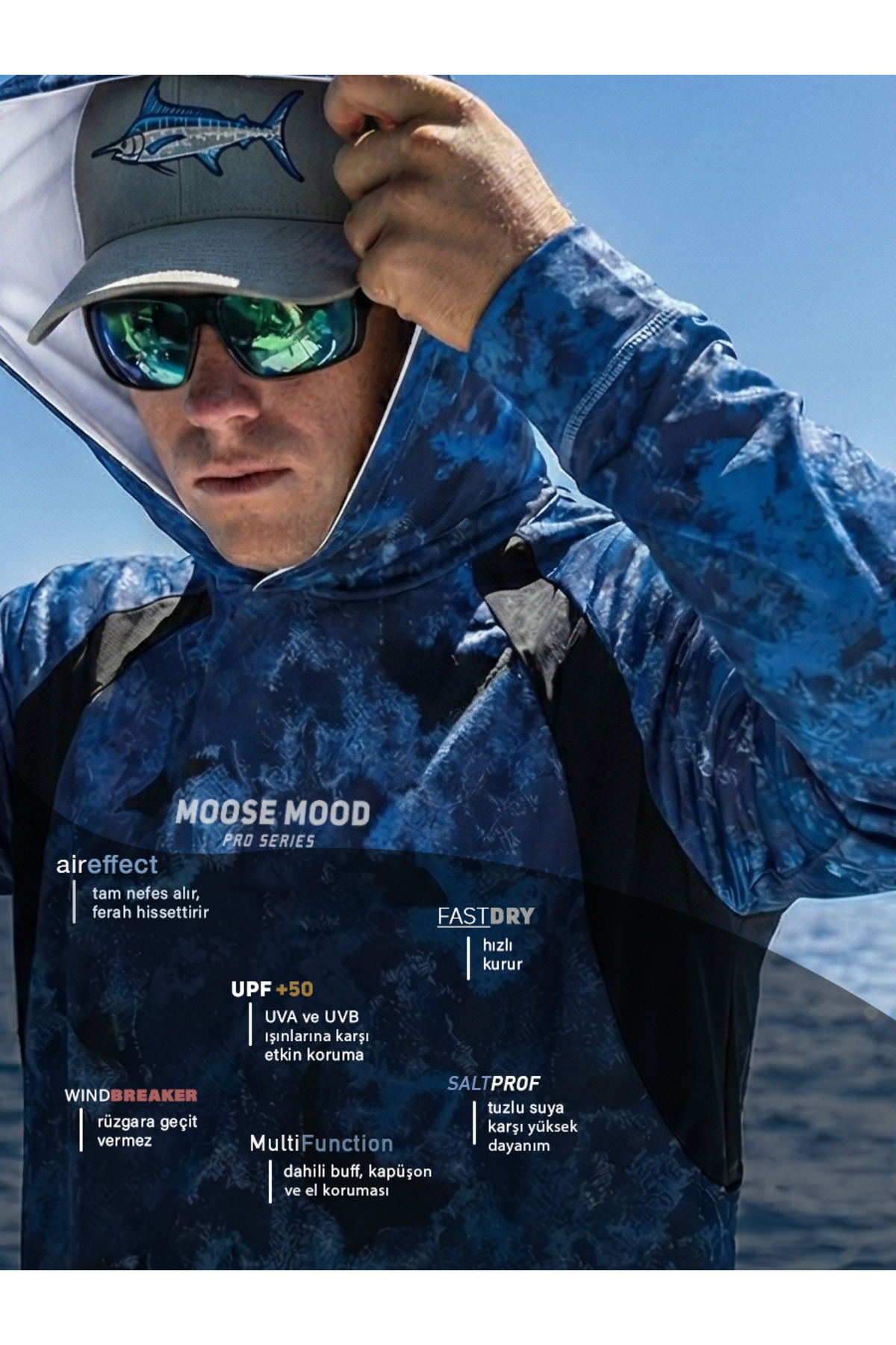 Moose Mood Pro Series Kapüşonlu, Uzun Kollu Balıkçı Yelkenci UV Korumalı Tişört görsel 2