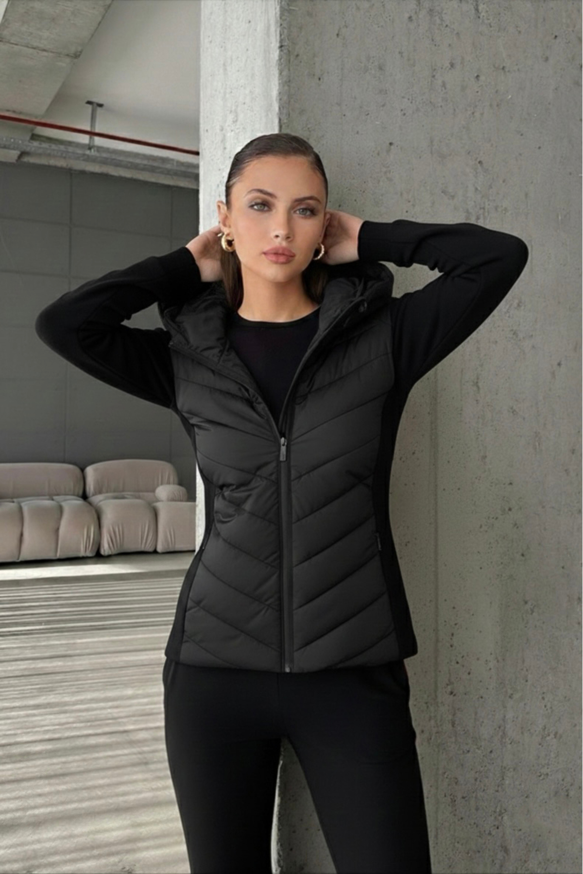 Moderk  ZRA Model Range Rover Mom Kontrast Şişme Mont Ceket Kadın Astarlı - Görsel 10