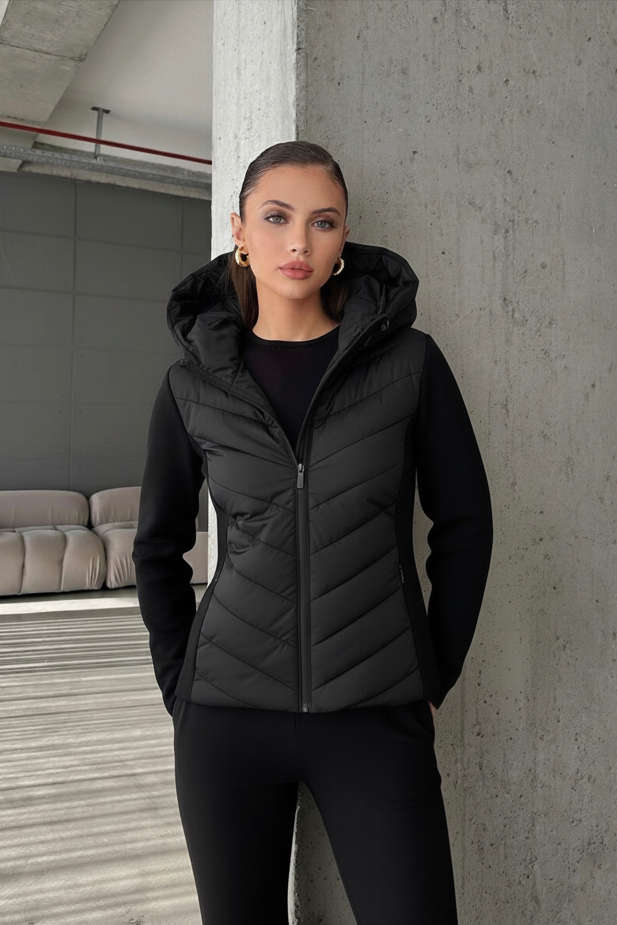 Moderk  ZRA Model Range Rover Mom Kontrast Şişme Mont Ceket Kadın Astarlı - Görsel 8