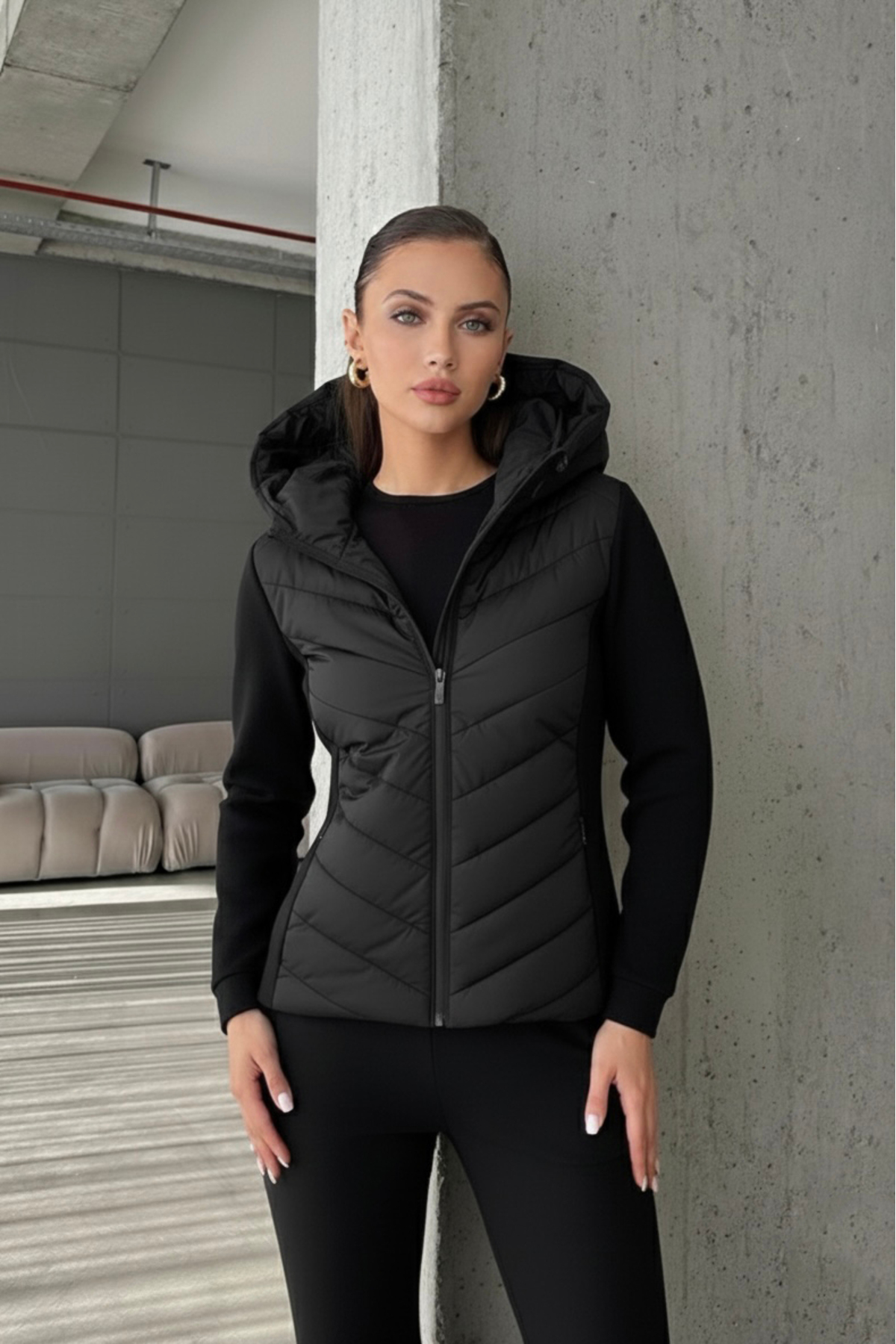 Moderk  ZRA Model Range Rover Mom Kontrast Şişme Mont Ceket Kadın Astarlı - Görsel 9