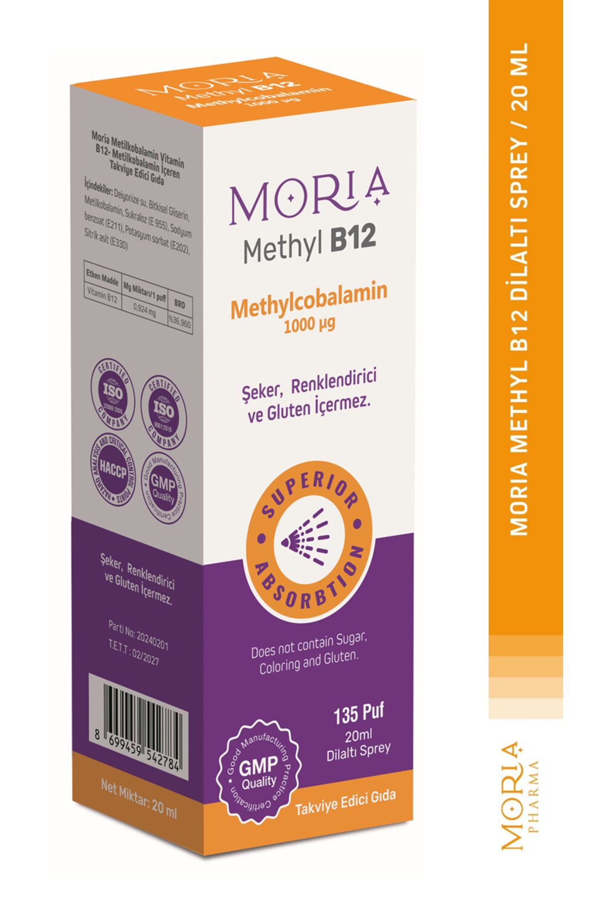Moria Pharma METHYL B12 METHYLCOBALAMİN, 20 ML SPREY - Fiyatı