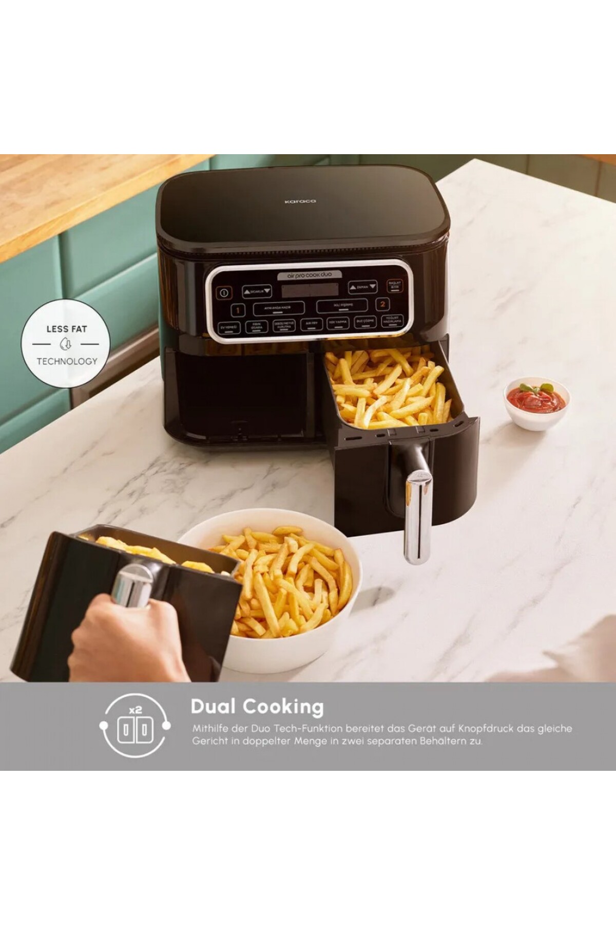 Air Pro Cook Duo Home Dinner XXXL 4+4 Liter Airfryer Schwarz Chrom 8 Personen