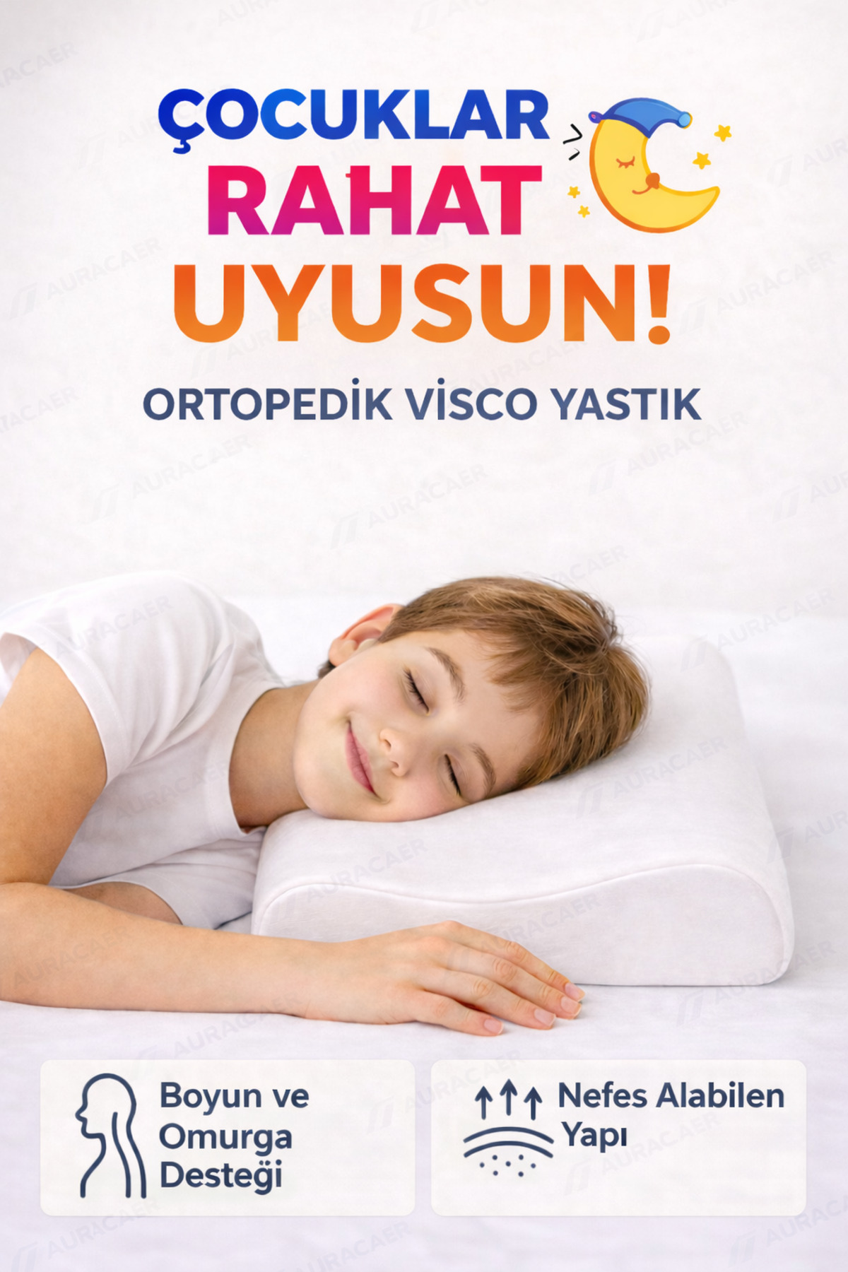 Auracar Çocuklar İçin Ortopedik Visco Yastık Boyun Destekli Terletmeyen Ergonomik Uyku Yastığı fotoğrafı 2 (önizleme)
