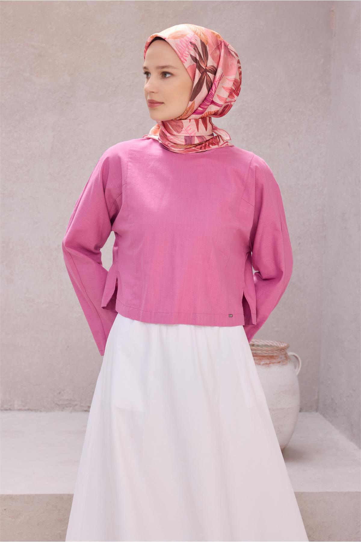 Pudra Çiçek Desen %100 Twill İpek Eşarp 4225 - 03