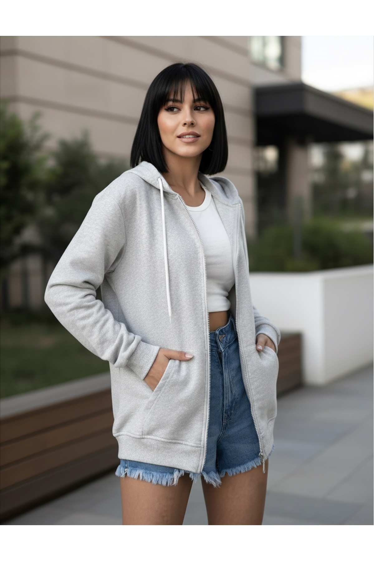 Pure Co.  Kadın Fermuarlı Kapüşonlu Düz Hırka - Minimalizm ve Kalite Bir Arada - Görsel 4