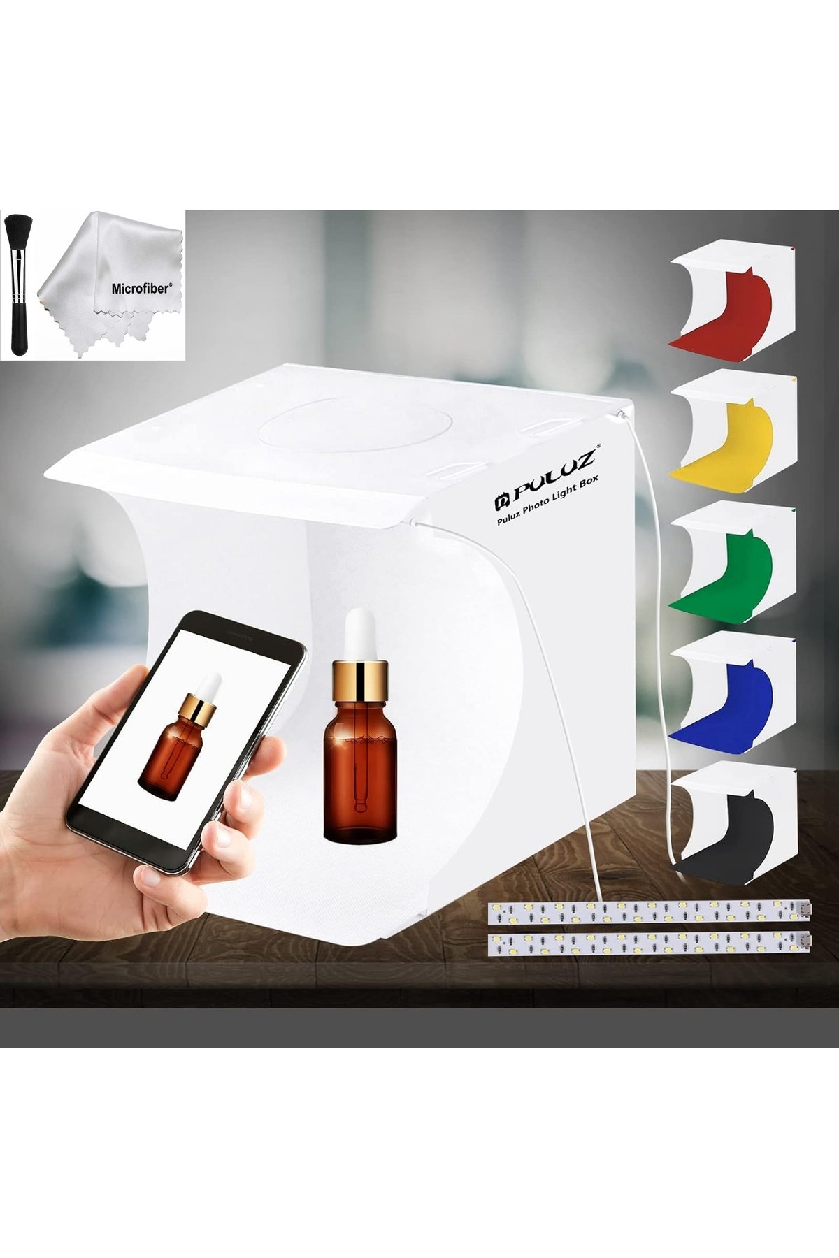 Tianya Puluz 2 Adet Led Şerit Işıklı 23x24cm 6 Fonlu Fotograf Ürün Çekim Çadırı Kutusu Light Box