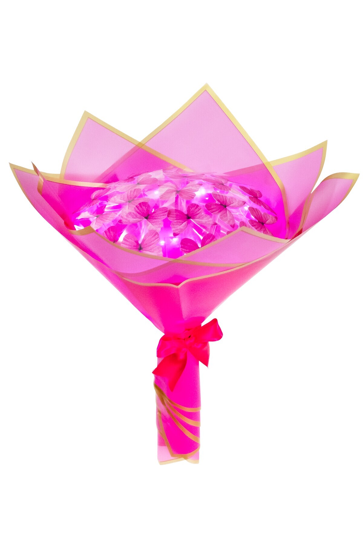 Tosbiş Led Işıklı Fuşya Kelebek Buketi , Dekoratif Konsept Hediye Anneye,Sevgiliye,arkadaşa