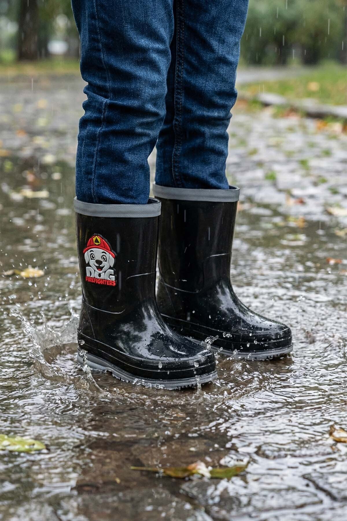GEZER Erkek Çocuk Kışlık PVC Su Gecirmez İçinde Harici Çıkarılabilir Çoraplı Yağmur Bot Çizme