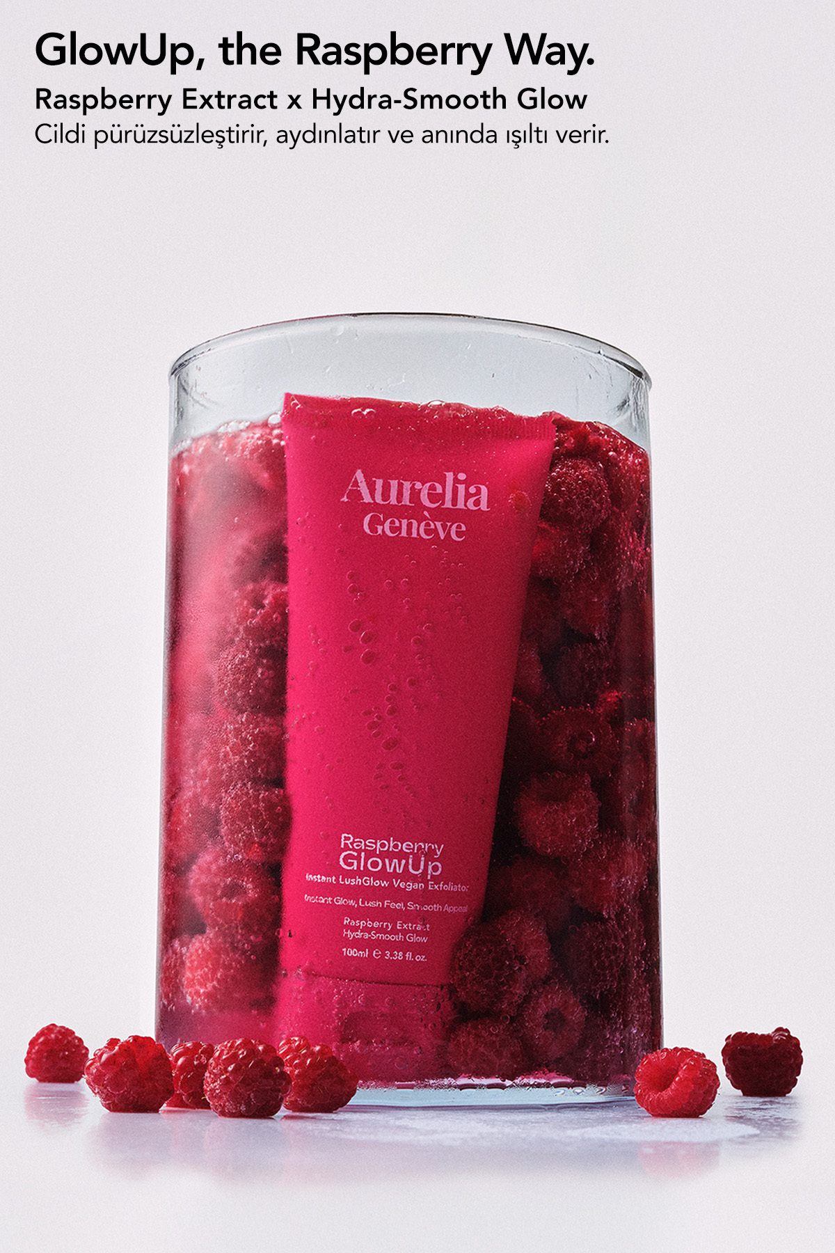 Raspberry GlowUp Instant LushGlow Vegan Exfoliator - Cildi Derinlemesine Arındıran & Işıltı Kazandır — AG728 — تصویر 4 از 9