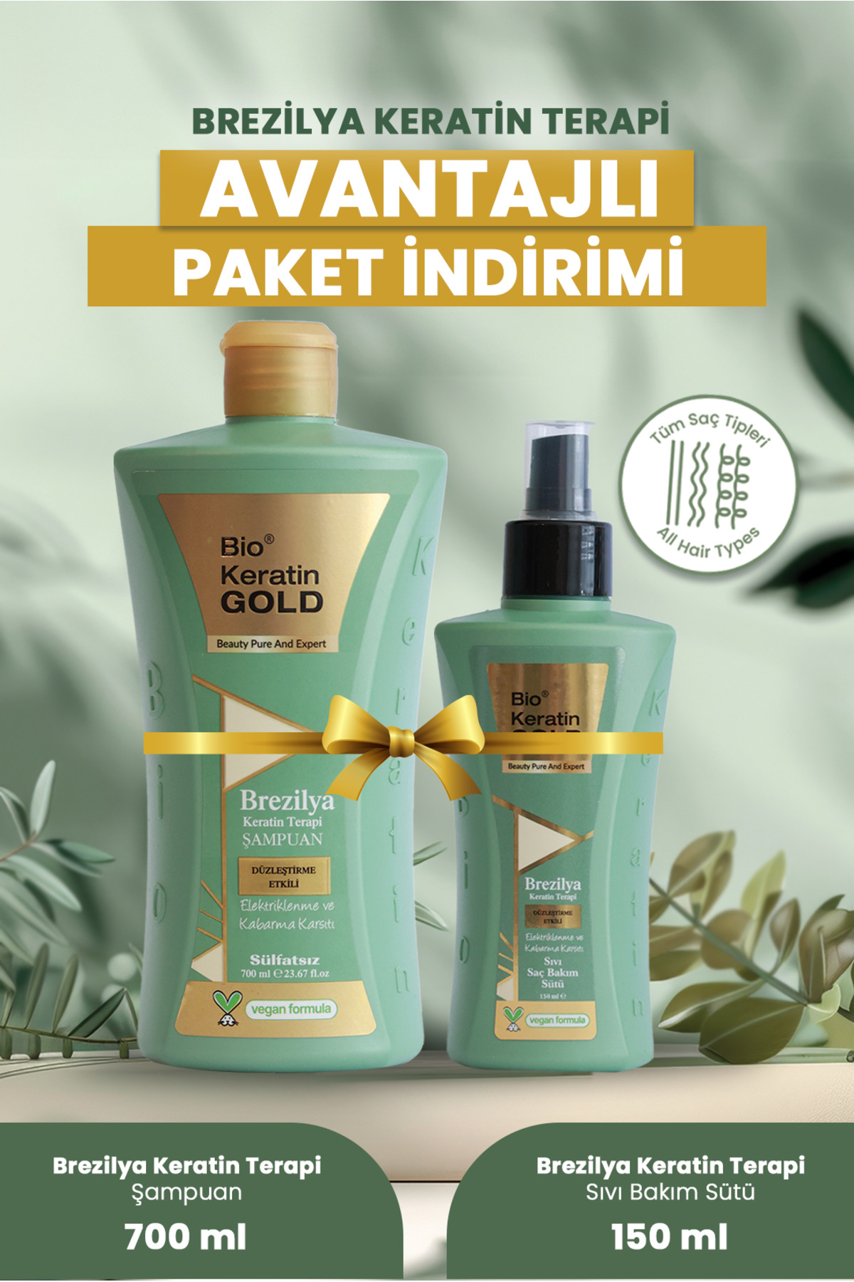 Brezilya Keratin Terapisi 2'li Set Tuzsuz Şampuan 700 ml Saç Bakım Sütü 150 ml — A2421 — تصویر 3 از 4