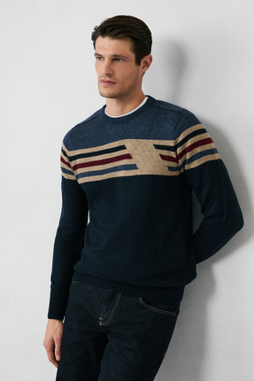 Kiğılı Bisiklet Yaka Slim Fit Dar Kesim Dikişsiz Desenli Triko Kazak