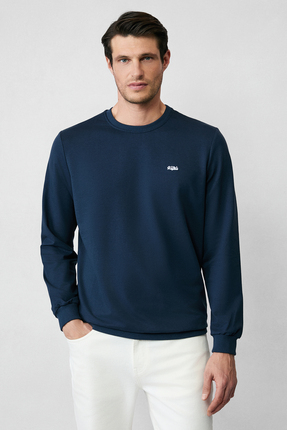 Kiğılı Bisiklet Yaka Regular Fit Nakışlı Basic Sweatshirt