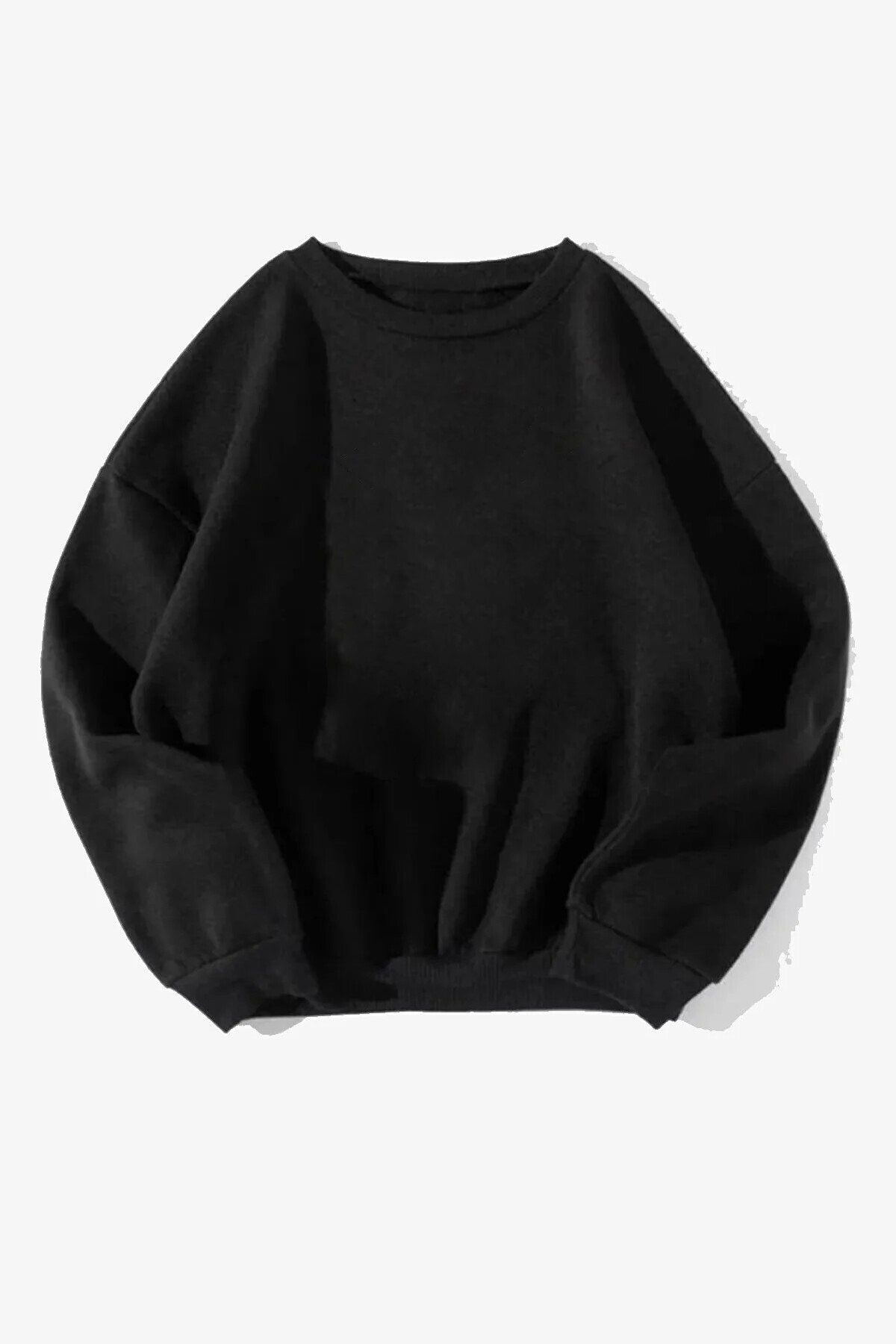 Pamuklu Unisex Oversize Basic Düz Bisiklet Yaka Siyah Sweatshirt