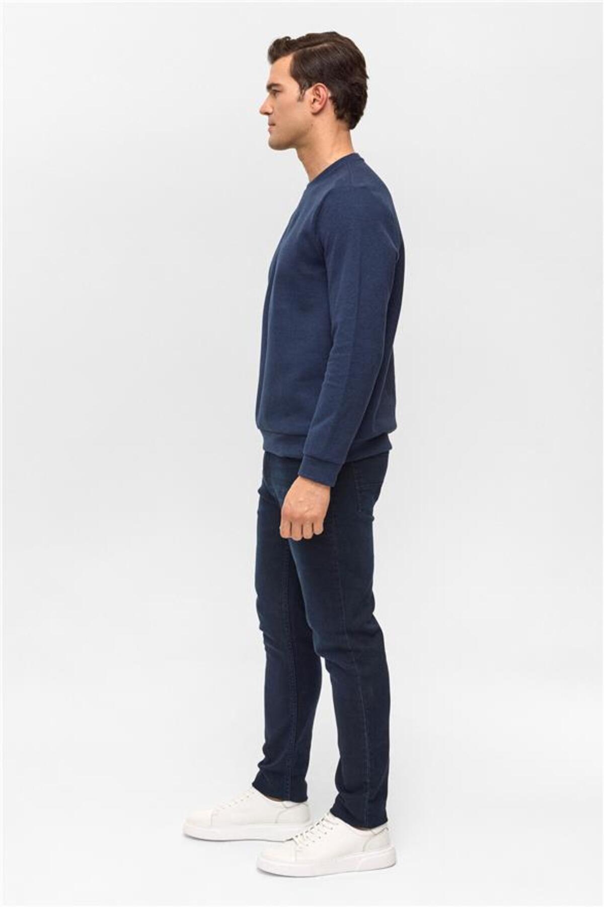 SÜVARİ  Lacivert Regular Düz Bisiklet Yaka Sweatshirt - Görsel 5