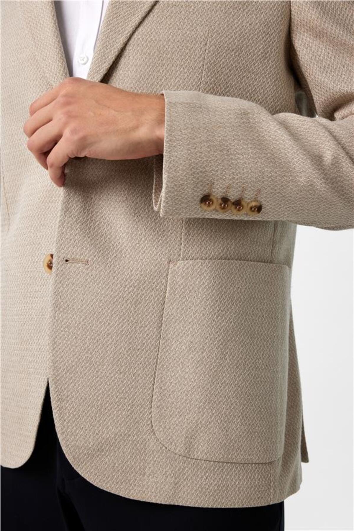 SÜVARİ  Bej Slim Desenli Sivri Yaka 6 Drop Ceket - Görsel 6