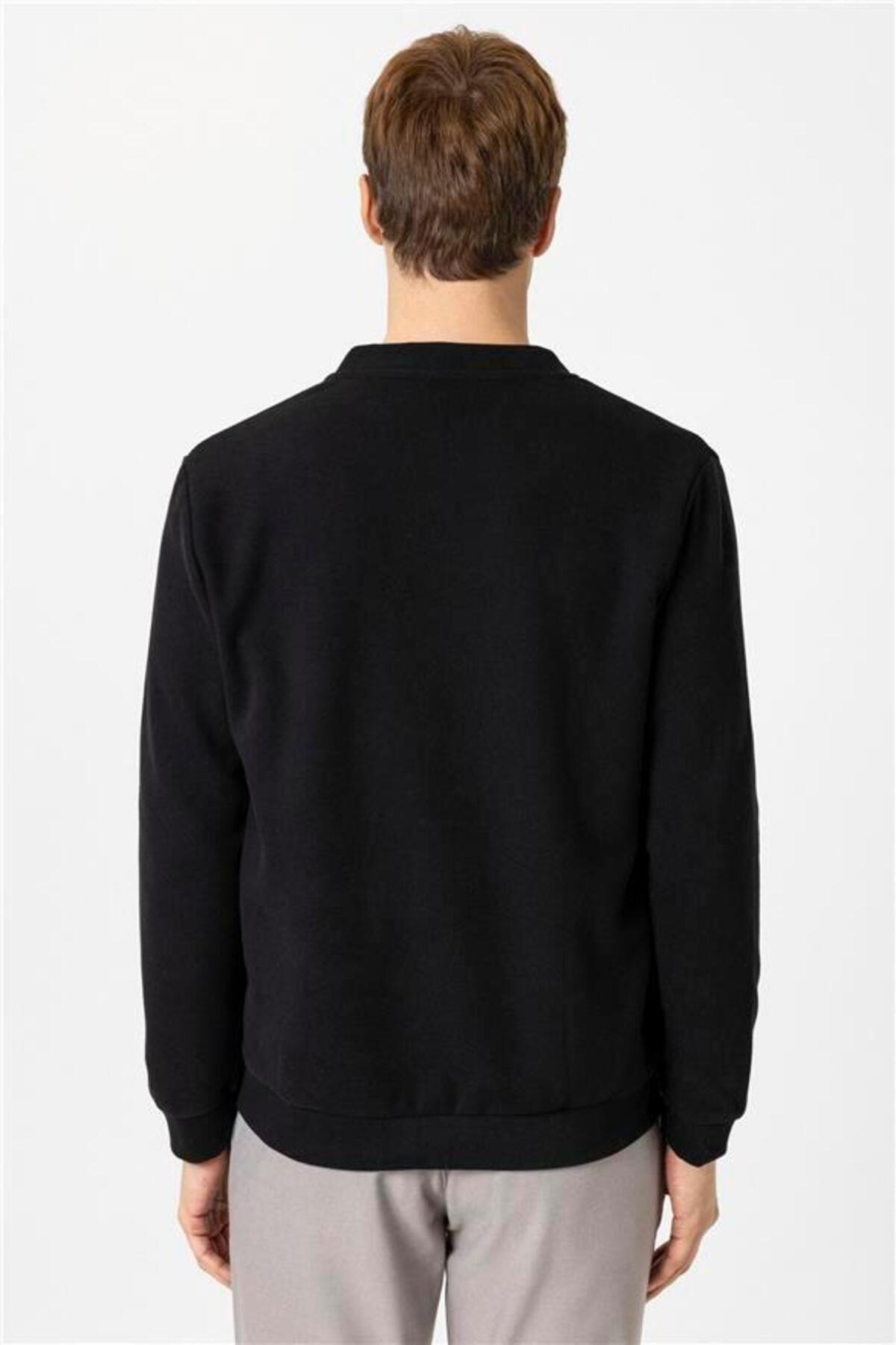 SÜVARİ  Siyah Regular Armürlü V Yaka Hırka - Görsel 4