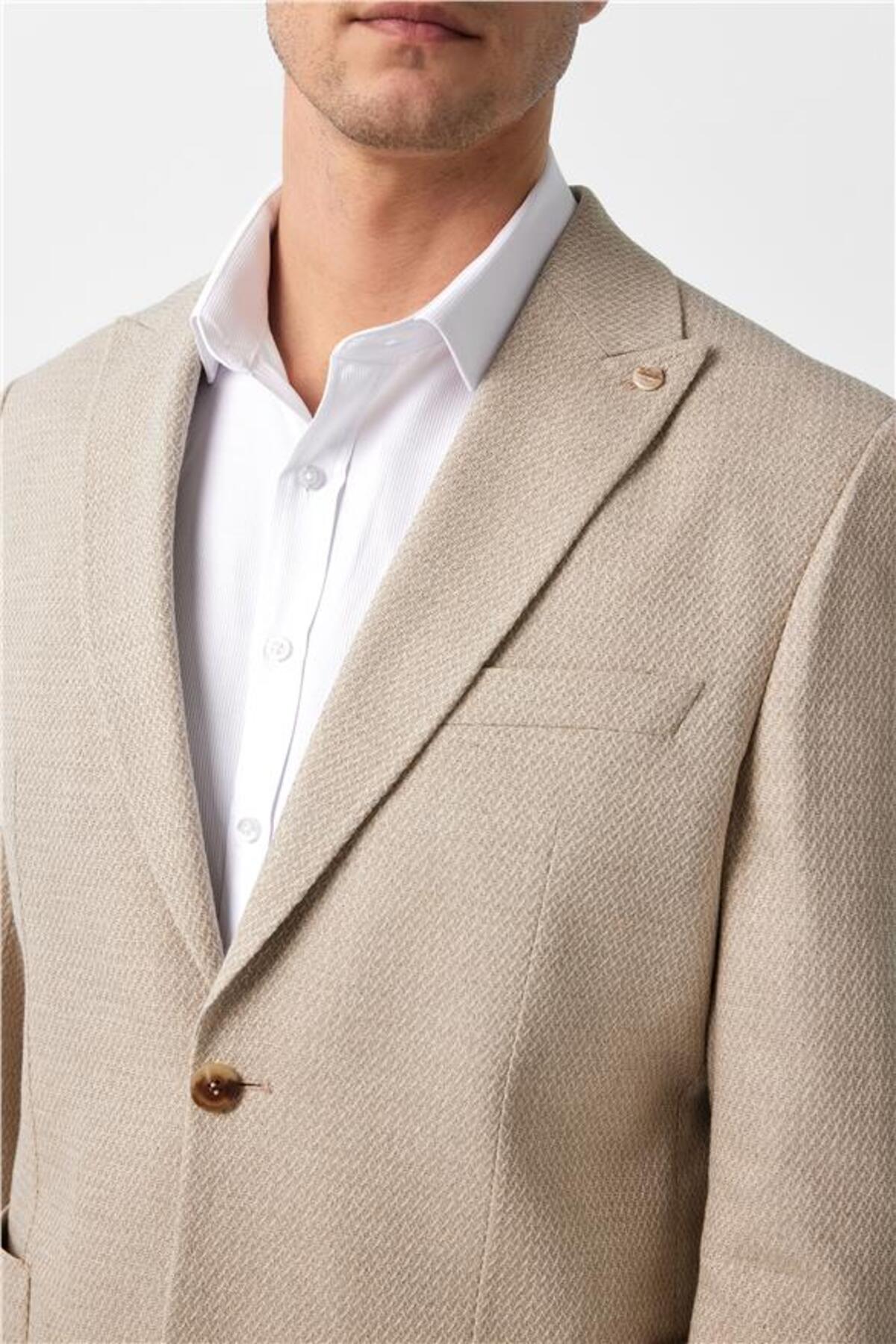 SÜVARİ  Bej Slim Desenli Sivri Yaka 6 Drop Ceket - Görsel 4