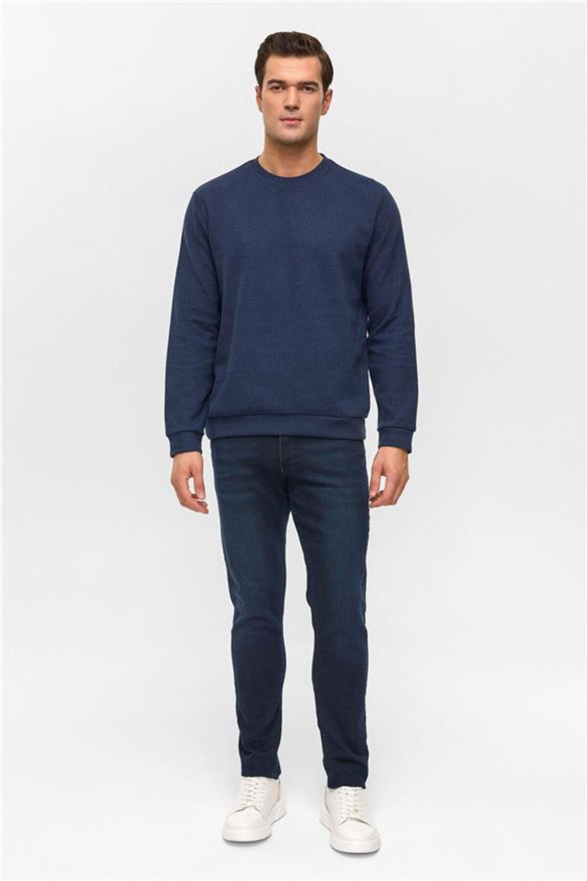 SÜVARİ  Lacivert Regular Düz Bisiklet Yaka Sweatshirt - Görsel 7