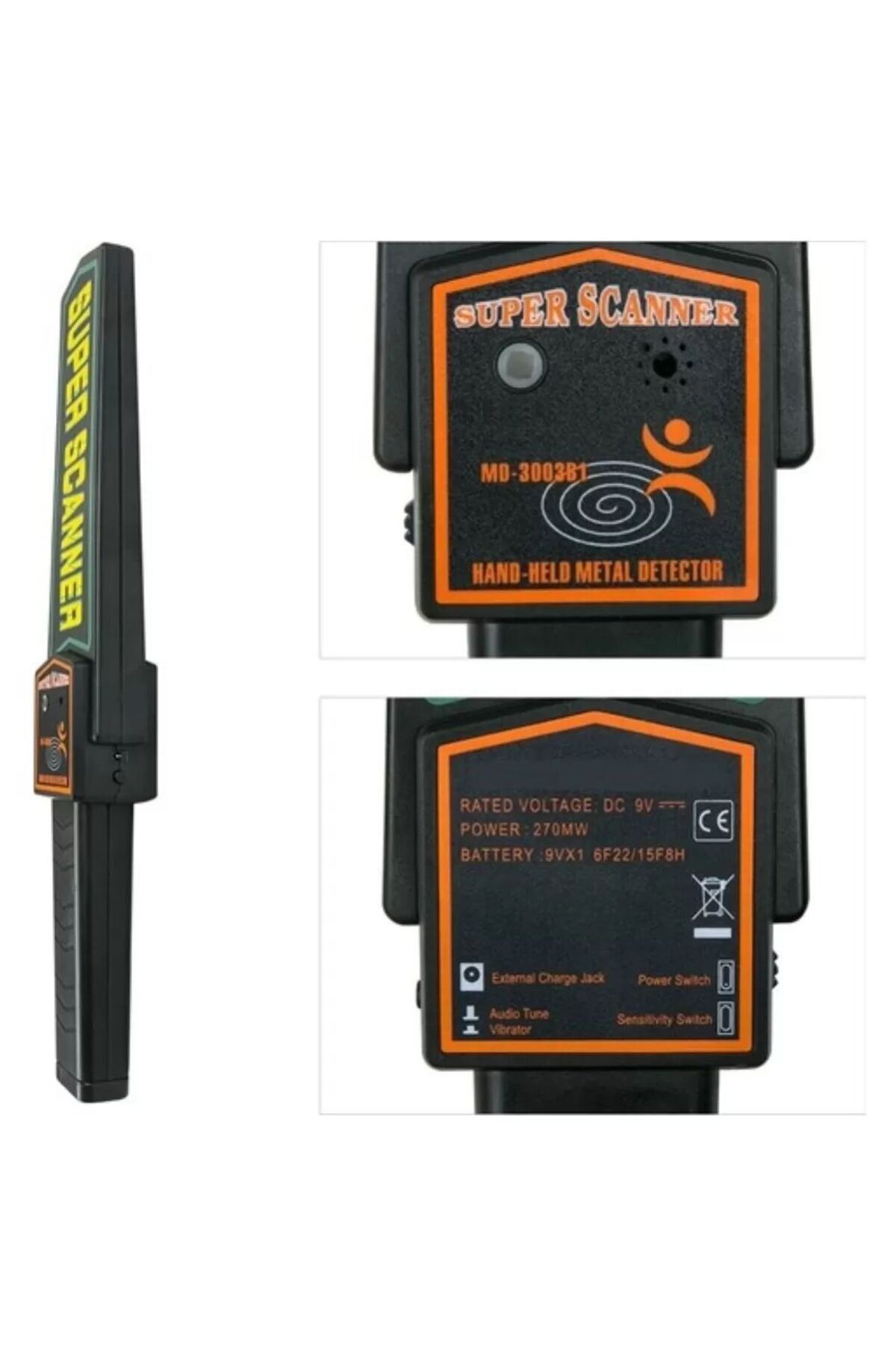 Genel Markalar Super Scanner MD-3003B1 El Tipi Metal Üst Arama Dedektörü