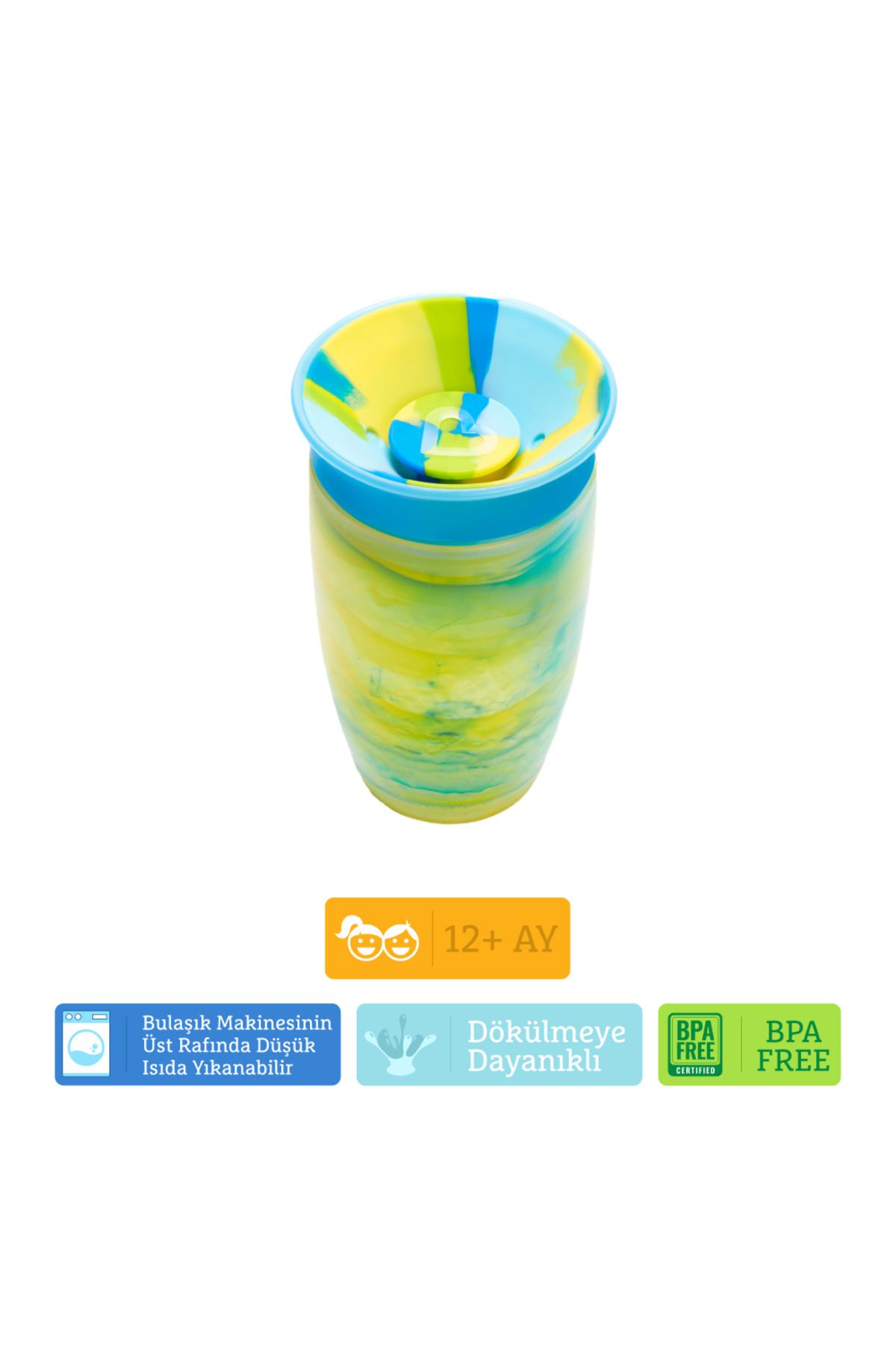 Munchkin Mucize 360° Alıştırma Bardağı 12 Ay+ |296 ml | BPA İçermez | Mavi Tropikal Desen fotoğrafı 5 (önizleme)