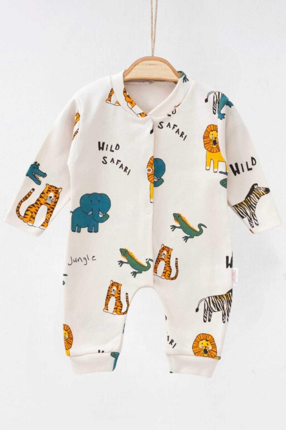 dinamik çocuk Erkek Bebek Safari Baskılı Çıtçıtlı Yenidoğan Bebek Tulumu %100 Pamuk Esnek 1-3-6 Aylık fotoğrafı 5 (önizleme)