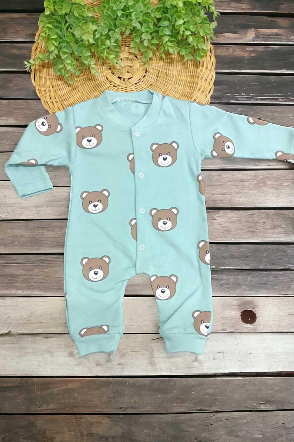 dinamik çocuk Unısex Bebek Ayıcıklı Baskılı Çıtçıtlı Yenidoğan Bebek Tulumu %100 Pamuk Esnek 1-3-6 Aylık fotoğrafı 5 (önizleme)