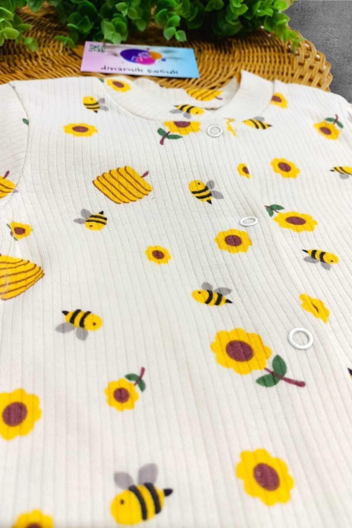 dinamik çocuk Unısex Bebek Safari ve Arı Baskılı Çıtçıtlı Yenidoğan Bebek Tulumu %100 Pamuk Esnek 1-3-6 Aylık fotoğrafı 7 (önizleme)