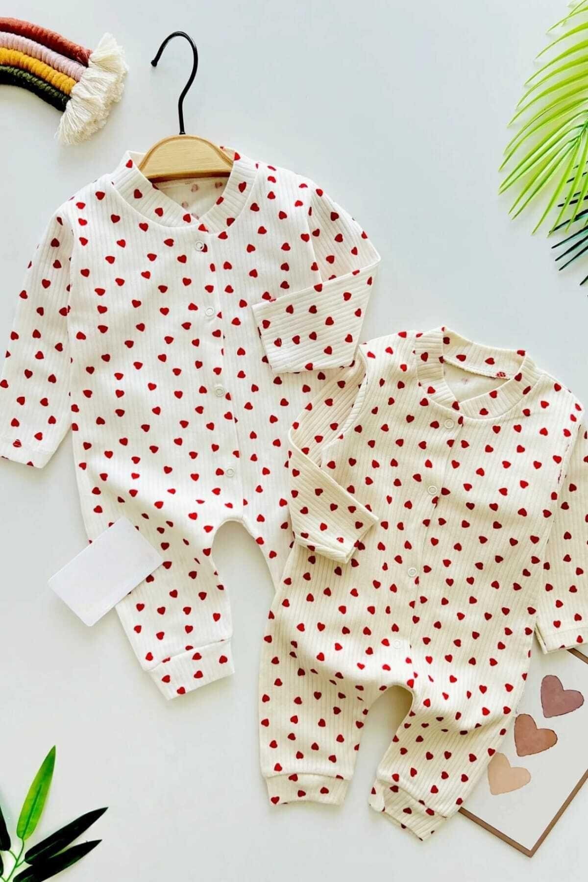 dinamik çocuk Kız Bebek Küçük Kalp Baskılı Raporlu Çıtçıtlı Yenidoğan Bebek Tulumu %100 Pamuk Esnek 1-3-6 Aylık fotoğrafı 2 (önizleme)