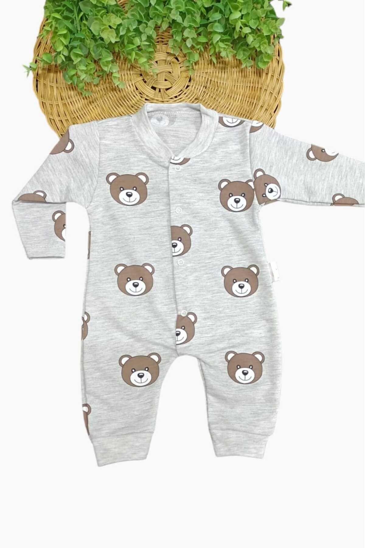 dinamik çocuk Unısex Bebek Ayıcıklı Baskılı Çıtçıtlı Yenidoğan Bebek Tulumu %100 Pamuk Esnek 1-3-6 Aylık fotoğrafı 2 (önizleme)