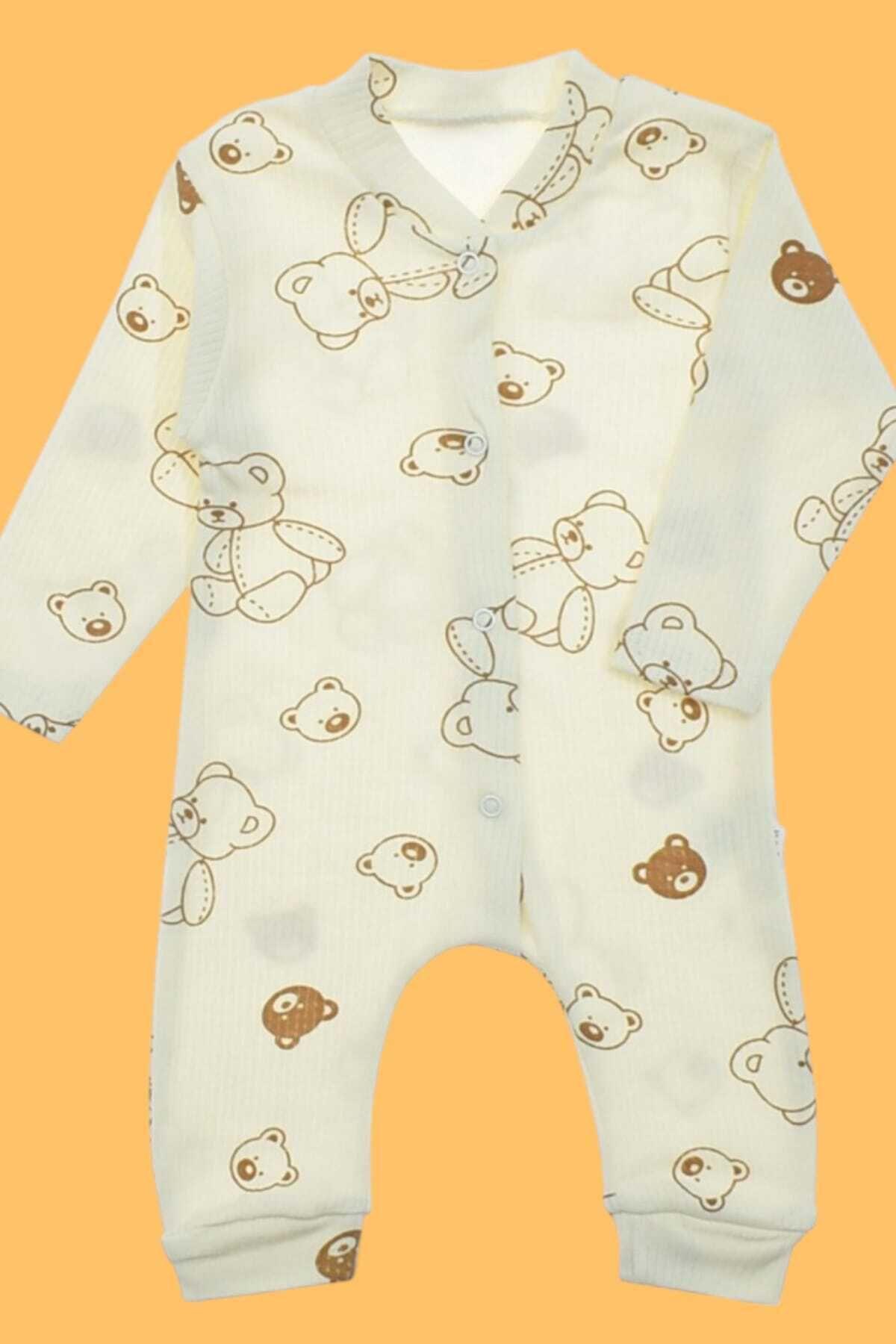 dinamik çocuk Unısex Bebek Ayıcık Baskılı Fitilli Kumaş Çıtçıtlı Yenidoğan Bebek Tulumu %100 Pamuk Esnek 1-3-6Ay fotoğrafı 5 (önizleme)