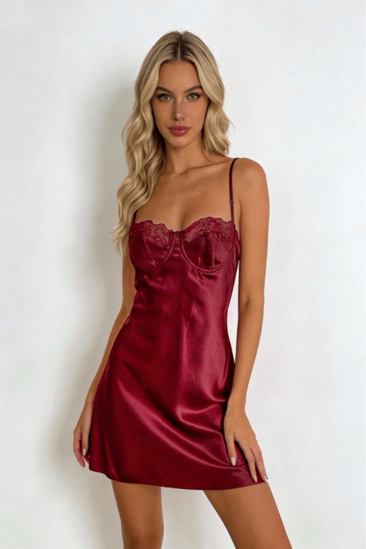 Gece İncisi Göğüs Dantel Detaylı Saten Gecelik