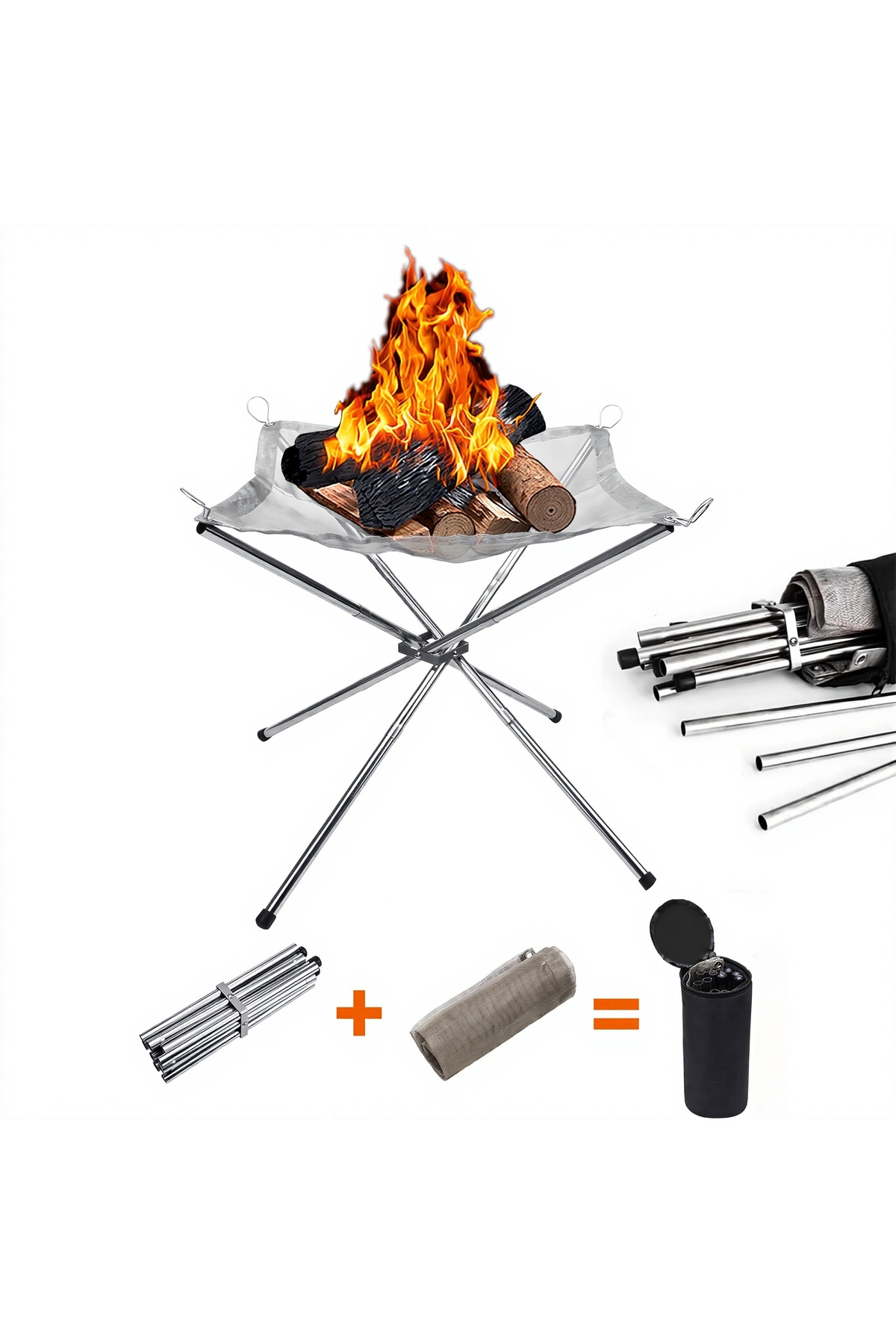 موقد نار خارجي محمول مقاس 11.5 بوصة، موقد نار قابل للطي مصنوع من شبكة من الفولاذ المقاوم للصدأ لحرق الحطب للتخييم