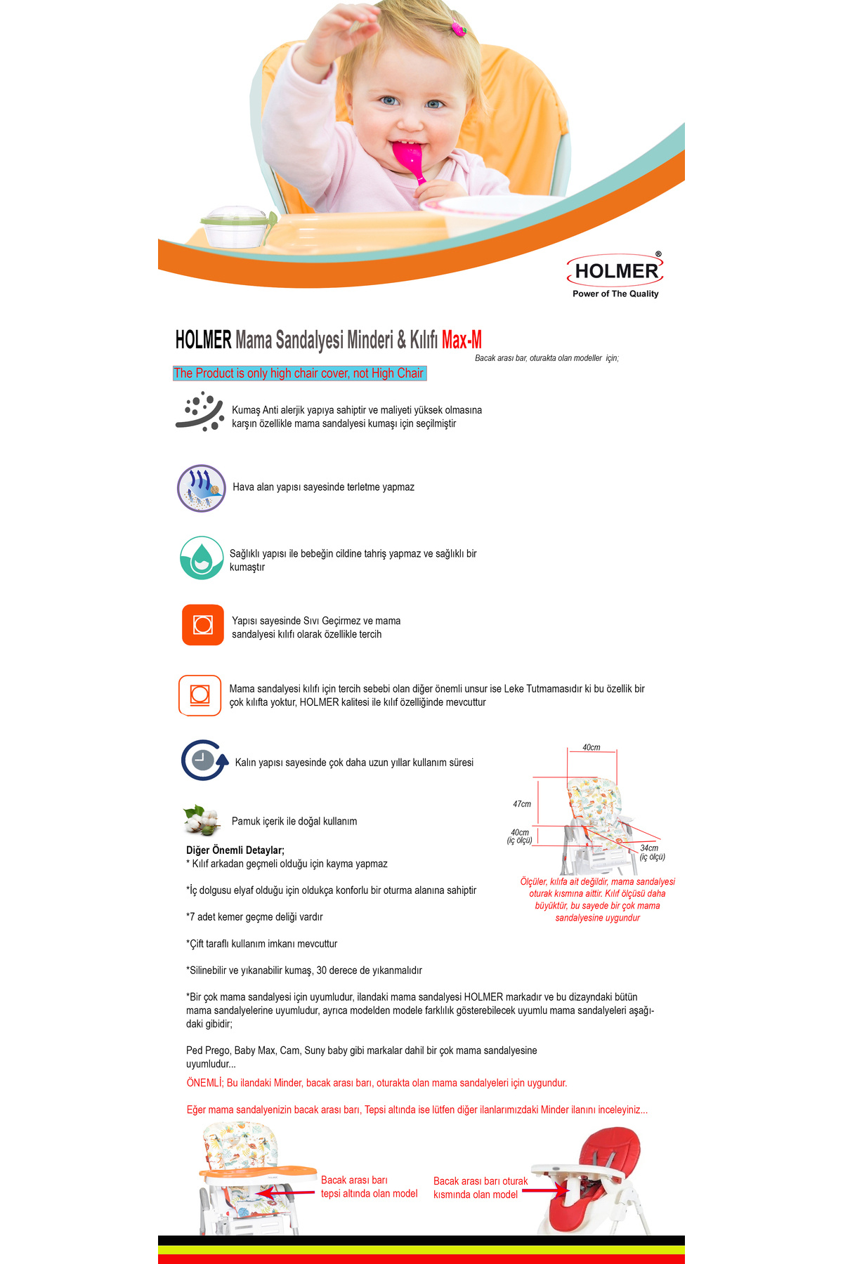 Holmer Leke Tutmaz Organik Mama Sandalyesi Minderi & Kılıfı Max-M Su Yeşili fotoğrafı 7 (önizleme)