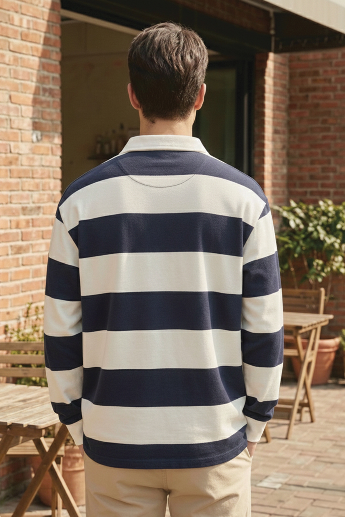 Ghassy Co. Erkek London Çizgili Şeritli Pamuklu İçi Polarlı Polo Yaka Sweatshirt görsel 4