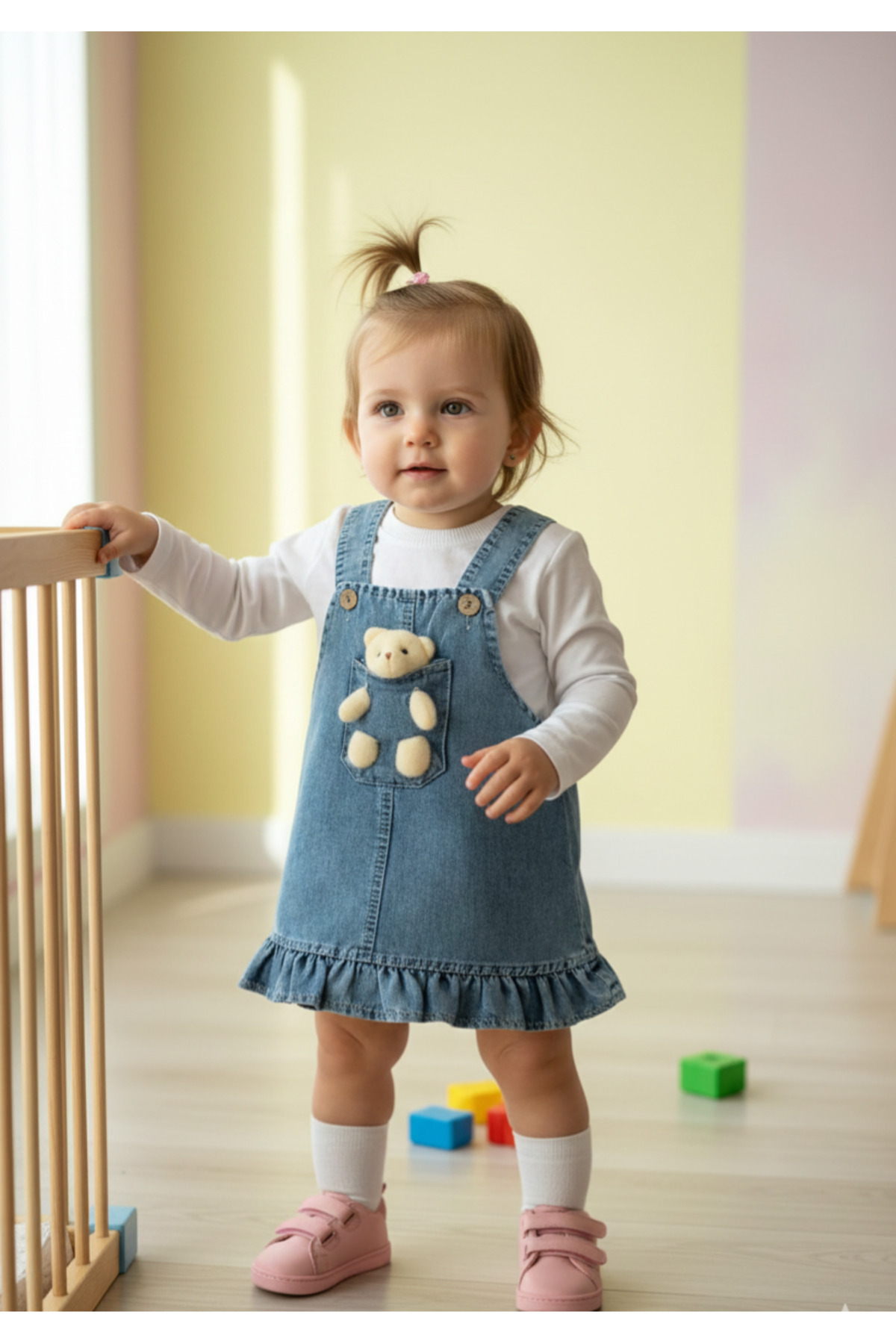 LisaLoom  Ayıcıklı Jean Elbise 2'li Takım - Görsel 3