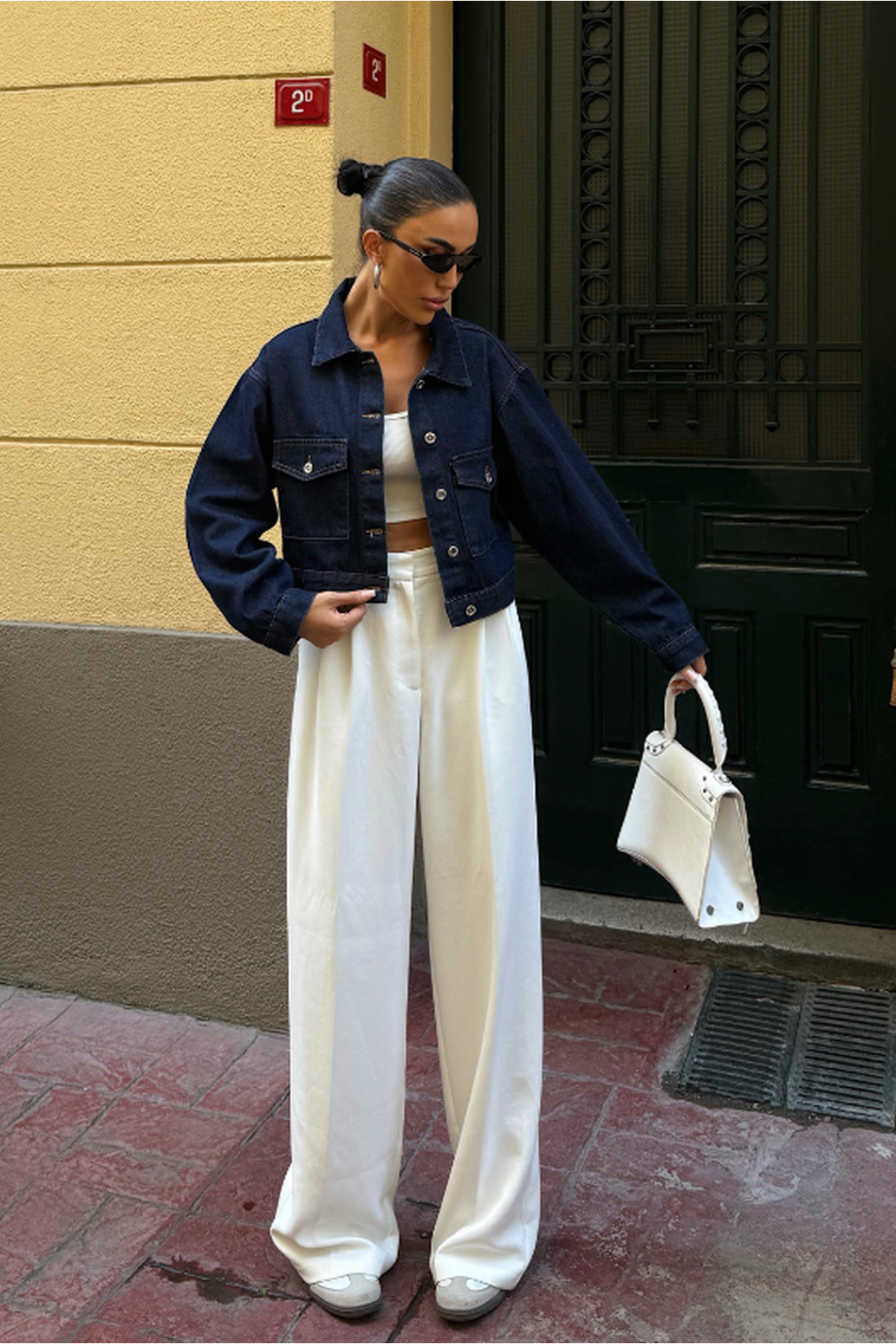 Fav Style  Kadın Çift Cepli Crop Denim Ceket Lacivert - Görsel 3