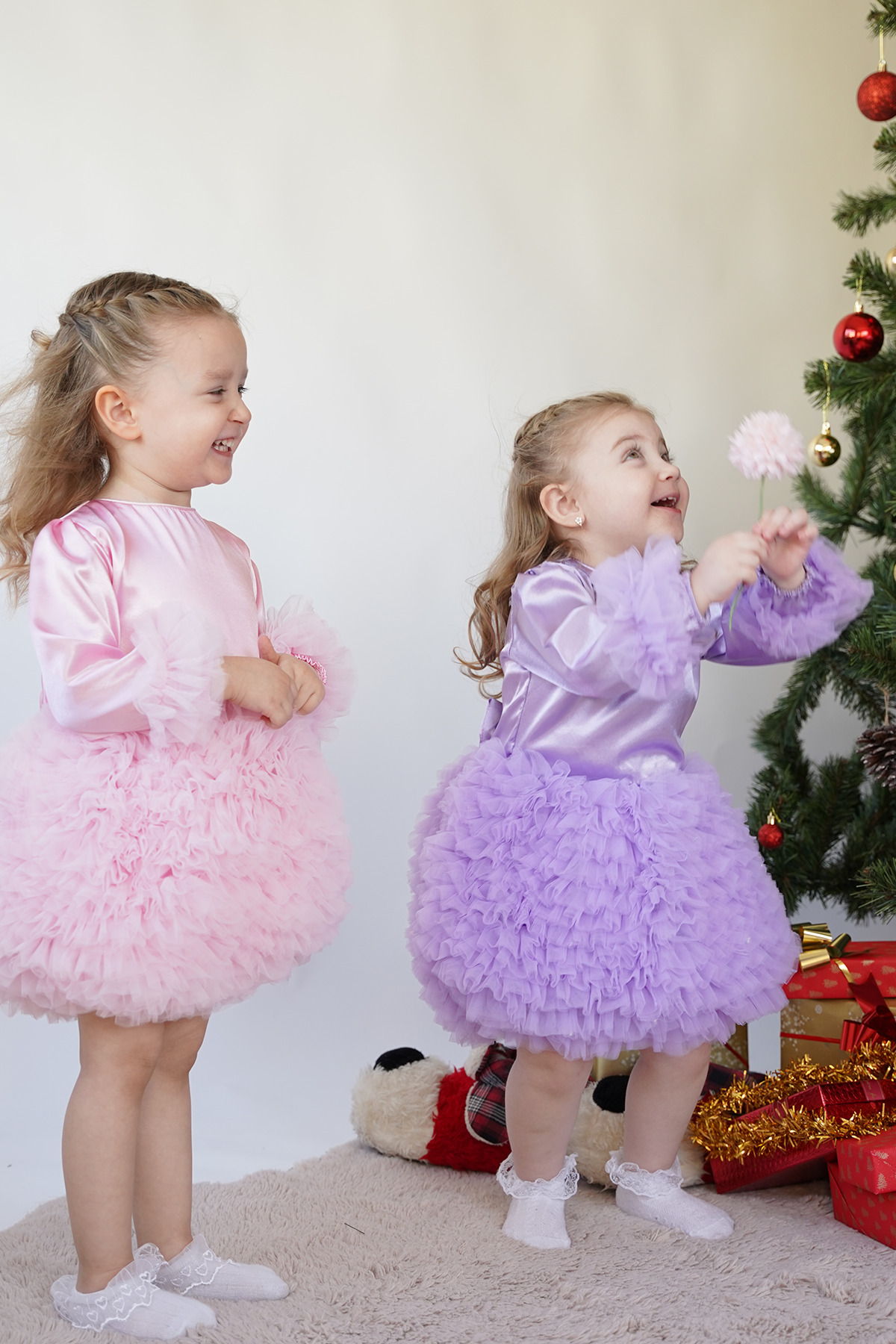 ALYRA Kız Bebek Çocuk Elbise Uzun Kollu Tüllü Tütü Özel Gün Parti Doğum Günü Prenses Saten Abiye Elbise fotoğrafı 5 (önizleme)