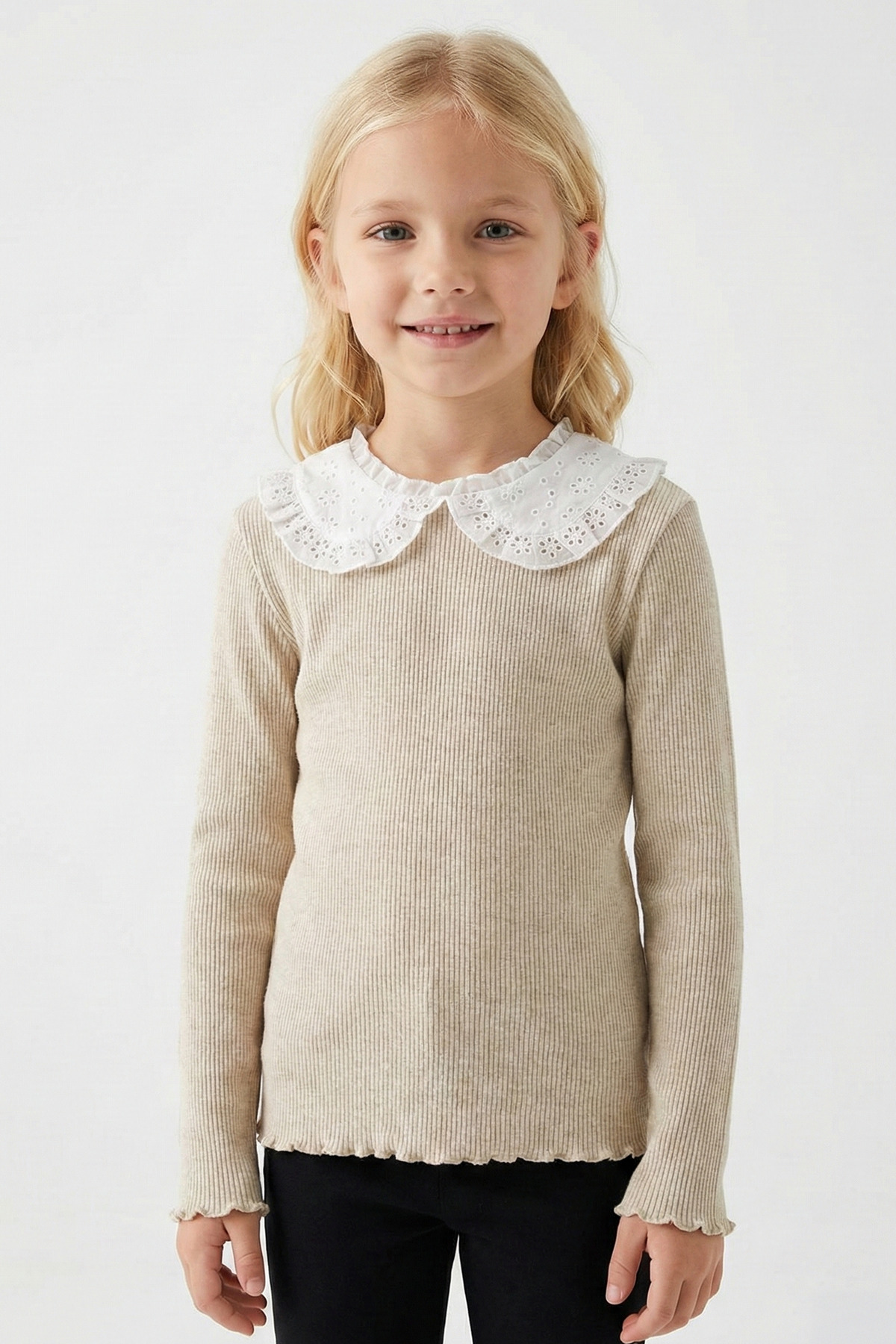 Kyron KIZ ÇOCUK YAKA DETAYLI TRİKO KAZAK-KREM fotoğrafı 2 (önizleme)