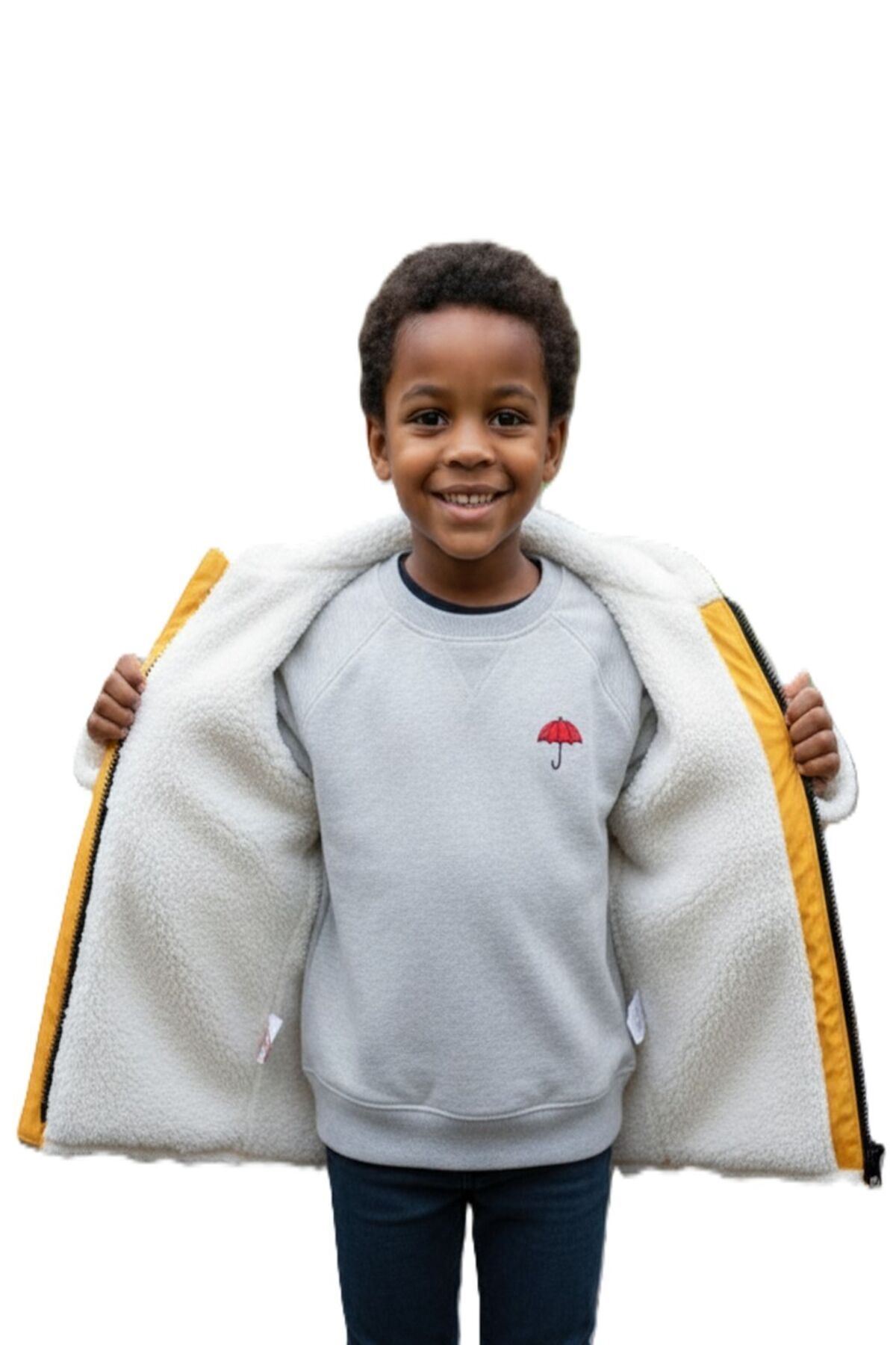 Baby Pearly Çaren Kids - Kürk Astar Fermuar Kapama Kapüşonlu Sırt Baskı Detaylı Unisex Çocuk Yağmurluk fotoğrafı 3 (önizleme)