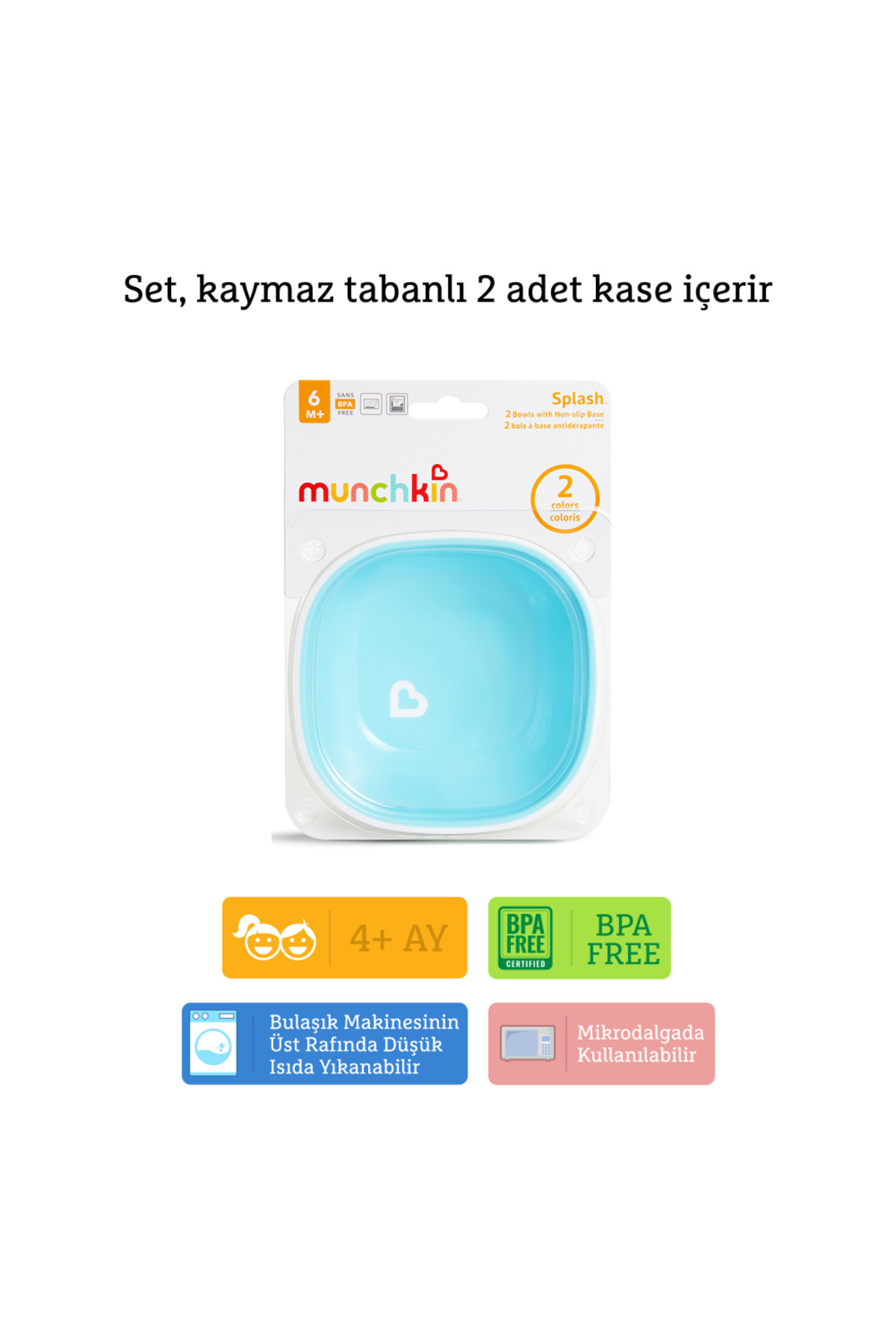 Munchkin Sıçramayı Engelleyen Kase Seti | 6 Ay+ | 2 Adet | Yeşil/Mavi | Kaymaz Taban | BPA İçermez fotoğrafı 4 (önizleme)