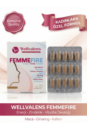 Wellvalens FemmeFire 30 Tablet Kadınlara Özel Bitkisel Enerji ve Zindelik Des...